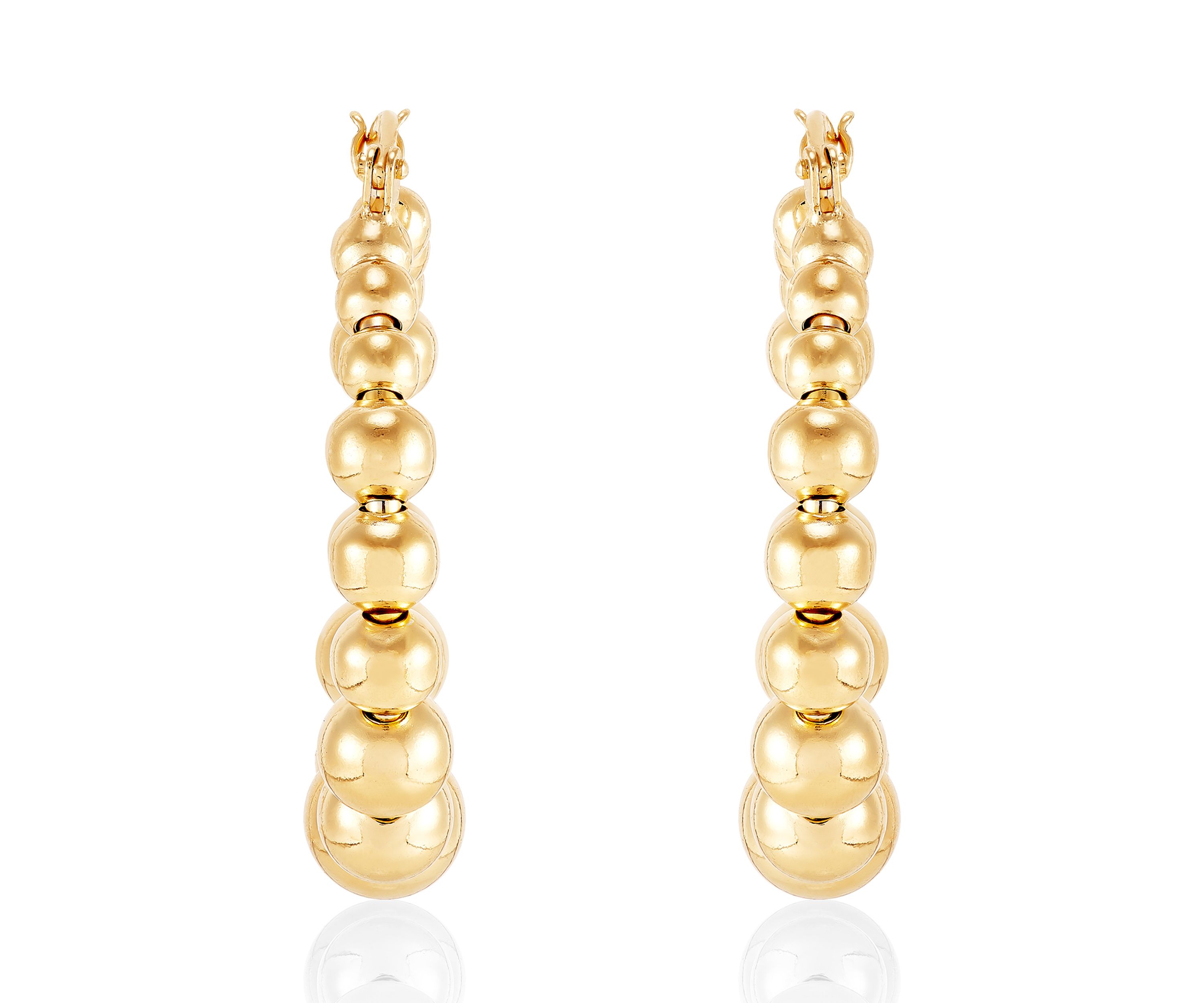 Beaded Round Hoop Earrings in Gold Over Sterling Silver