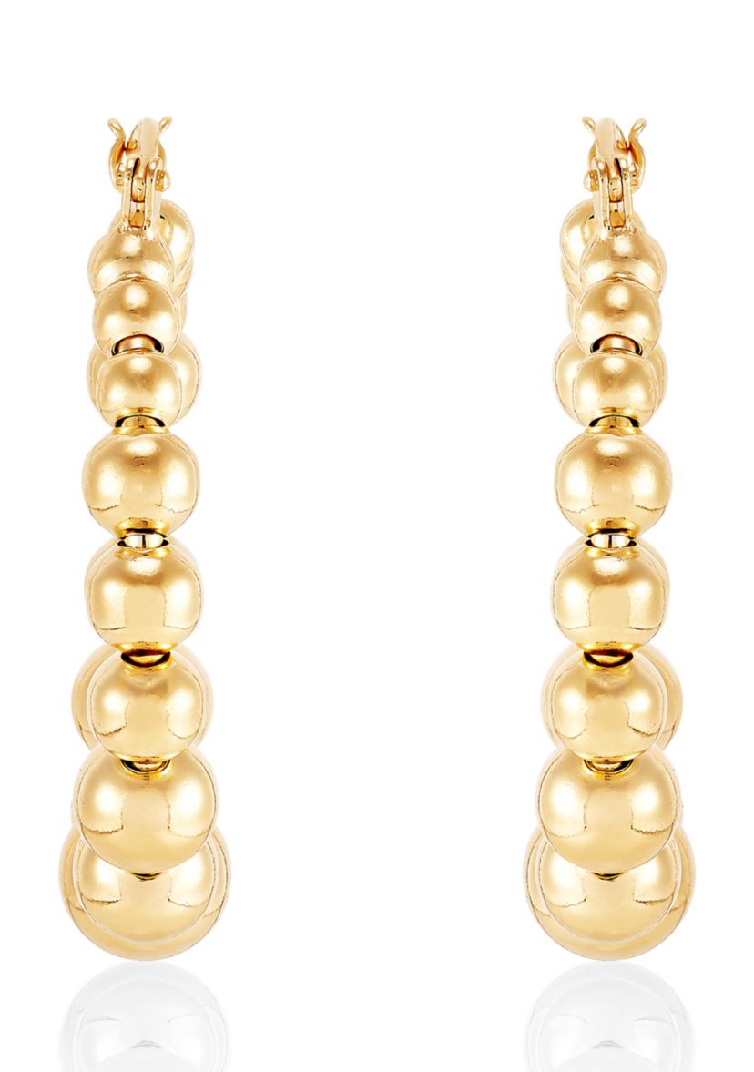 Beaded Round Hoop Earrings in Gold Over Sterling Silver