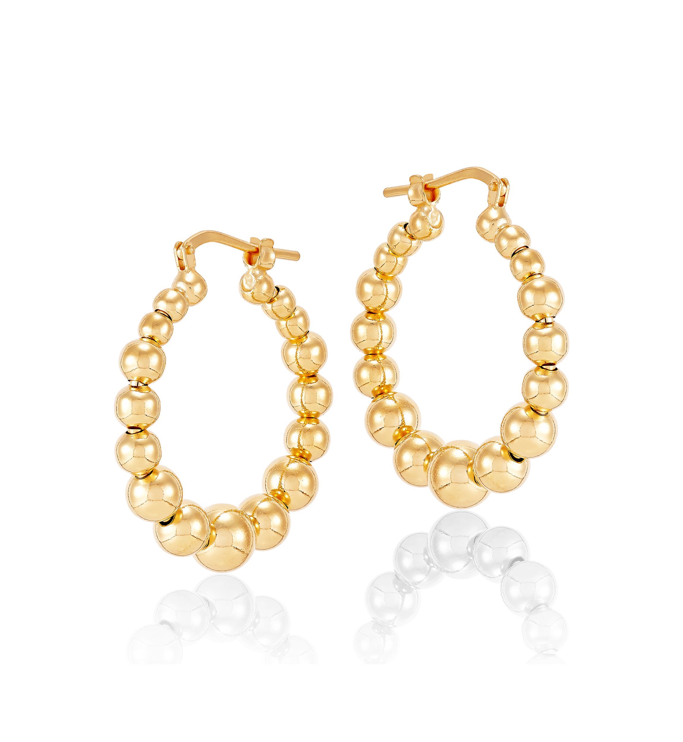 Beaded Round Hoop Earrings in Gold Over Sterling Silver
