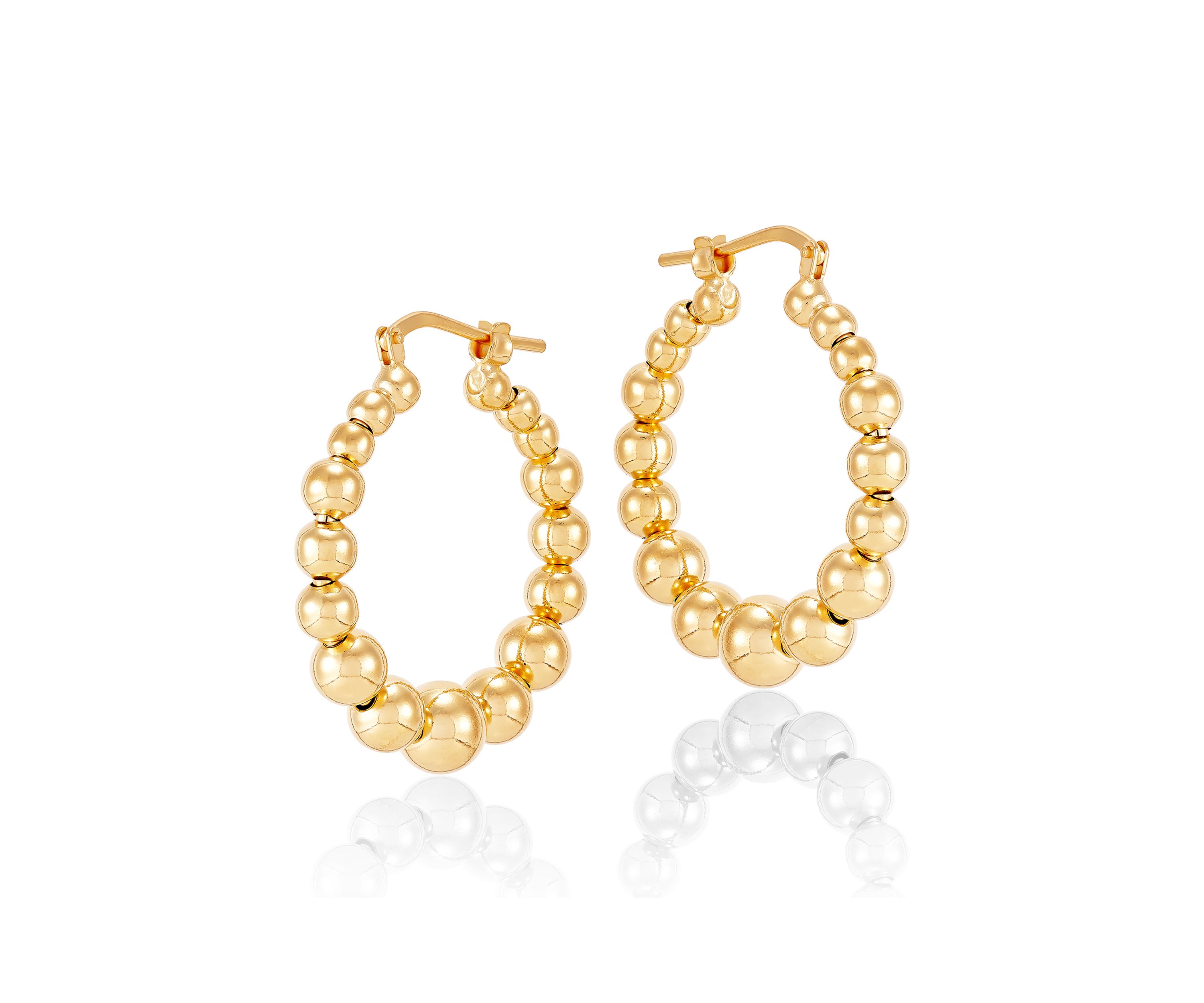 Beaded Round Hoop Earrings in Gold Over Sterling Silver