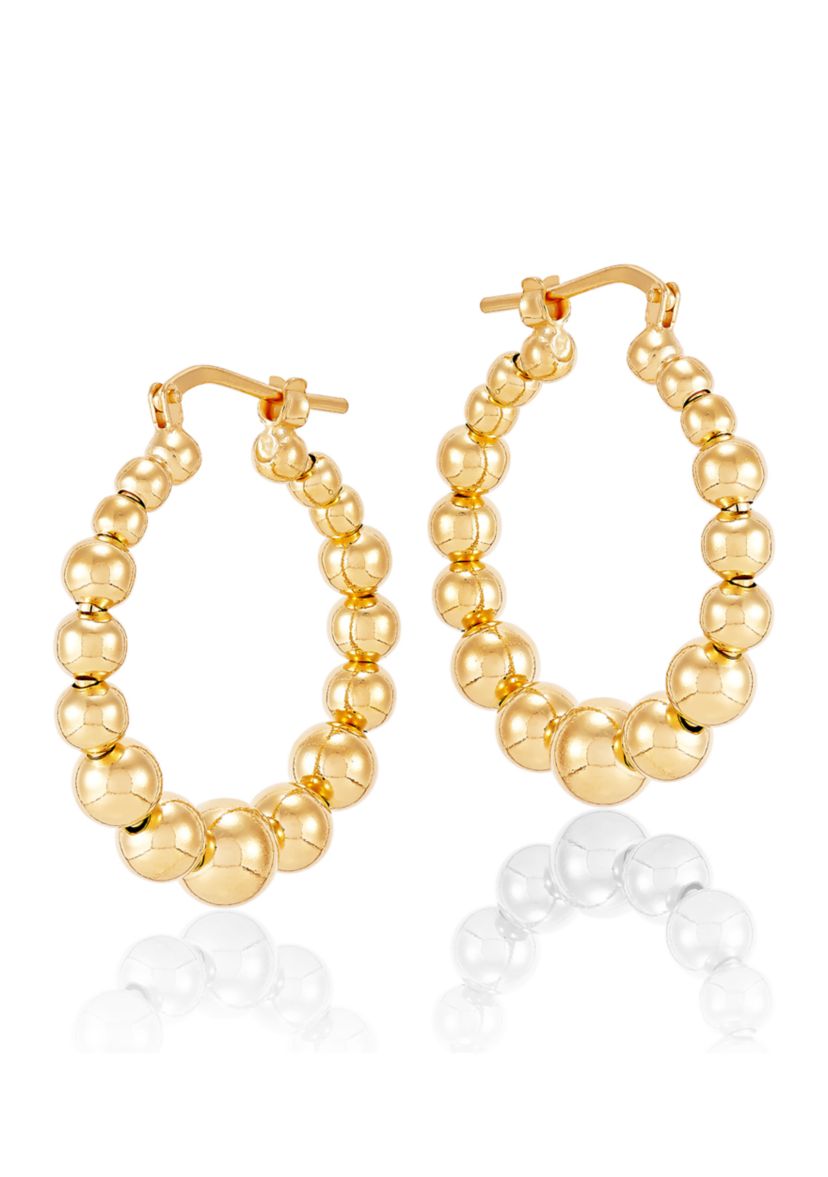 Beaded Round Hoop Earrings in Gold Over Sterling Silver