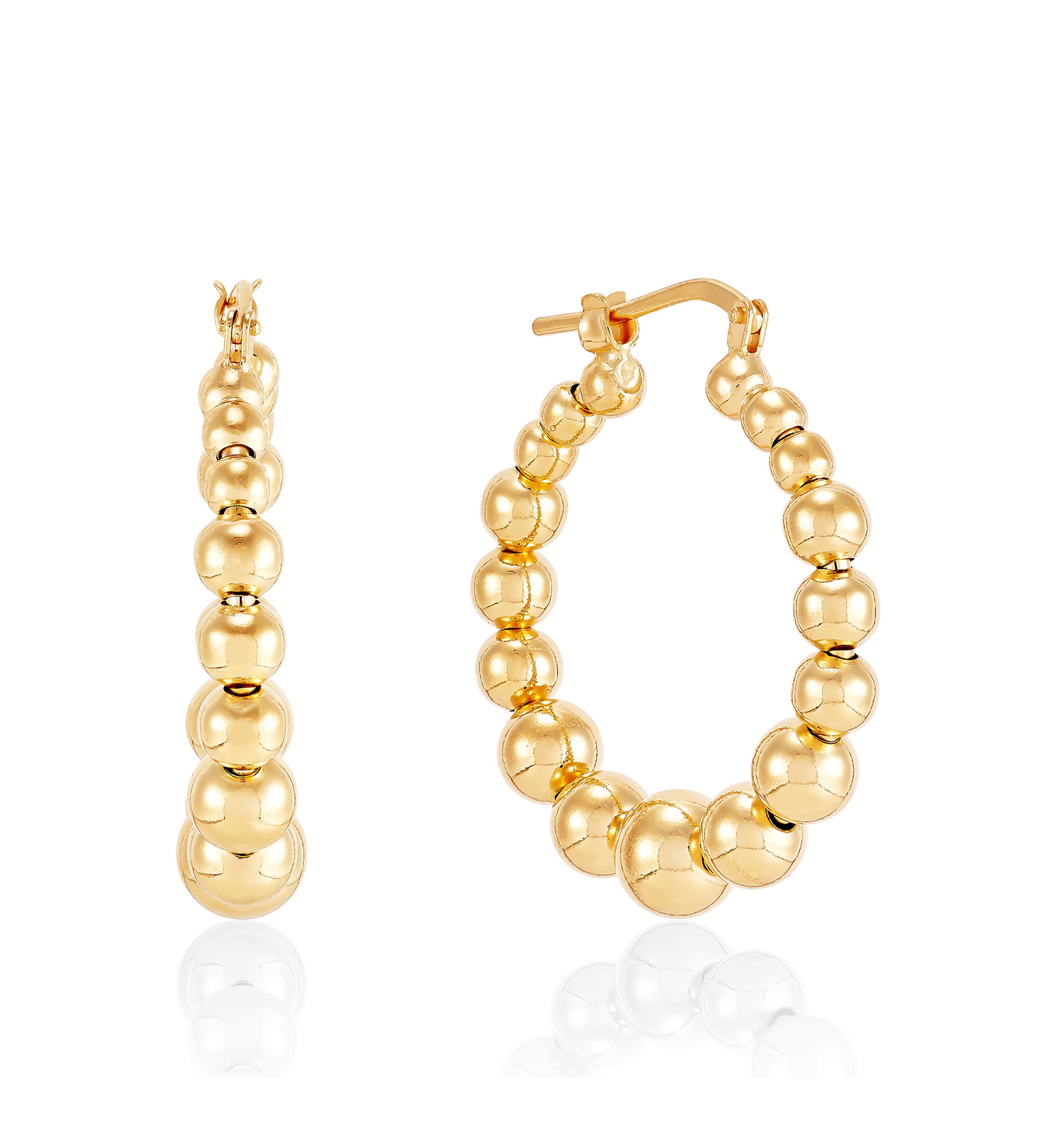 Beaded Round Hoop Earrings in Gold Over Sterling Silver