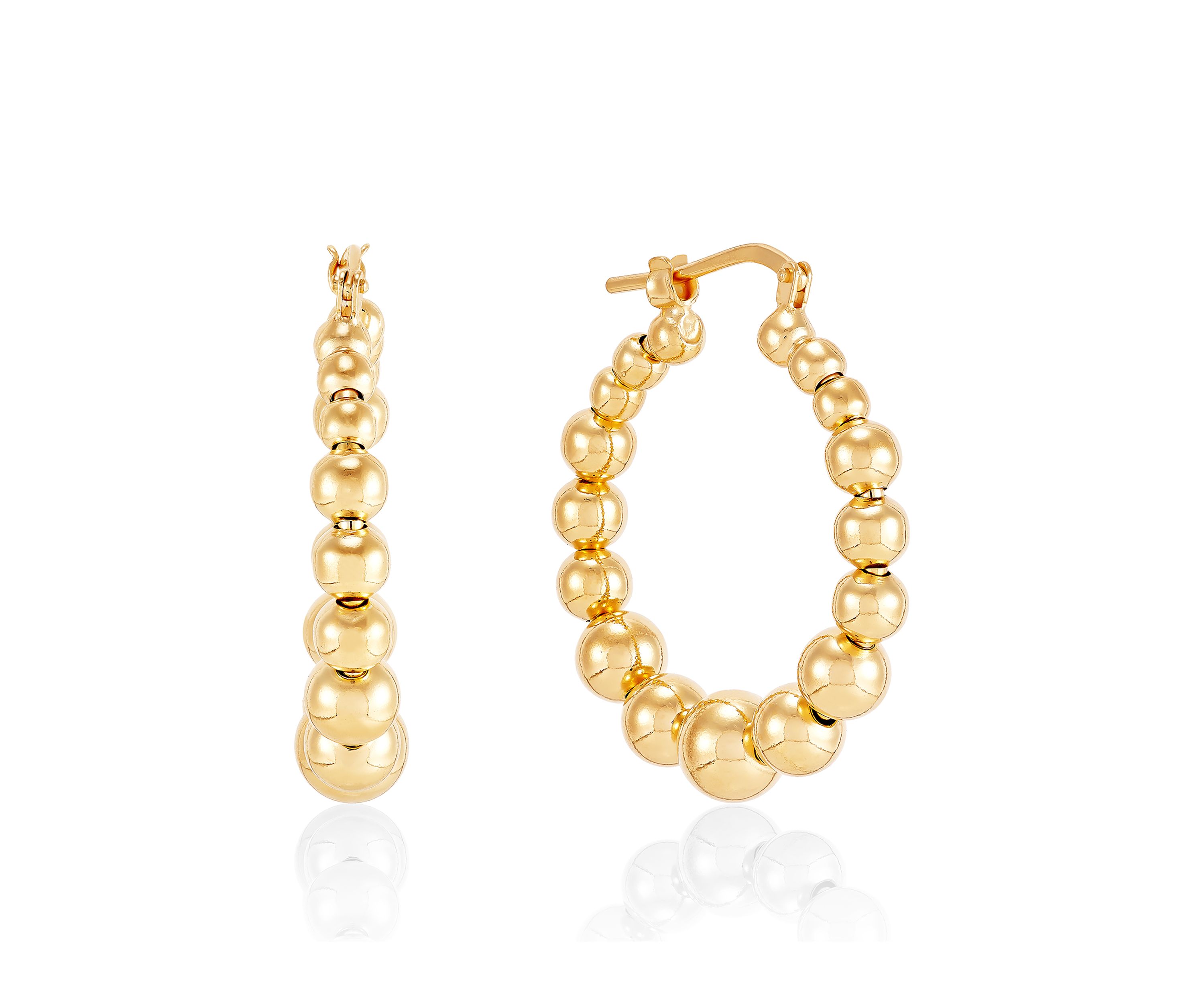 Beaded Round Hoop Earrings in Gold Over Sterling Silver