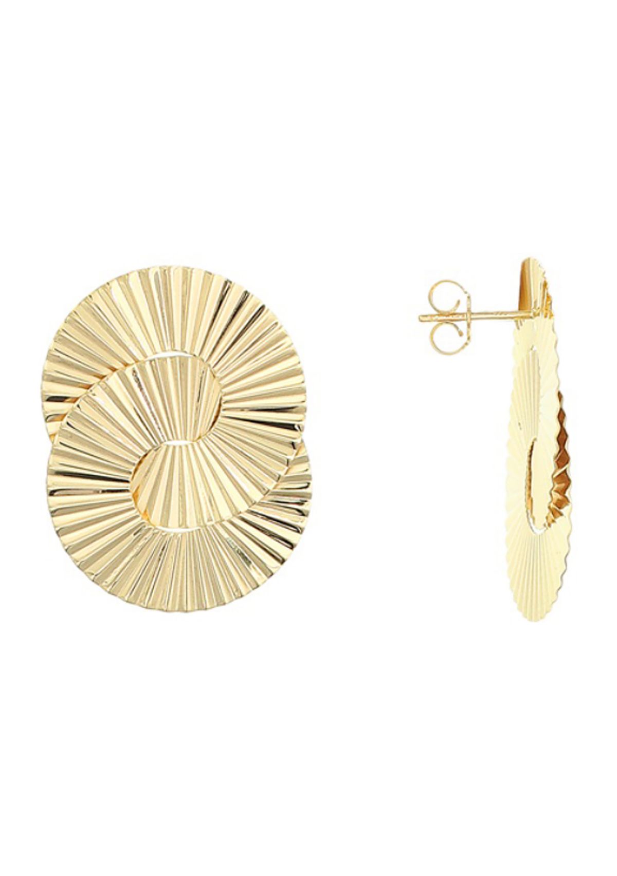 Ribbed Interlock Circle Stud Earrings in Gold Over Silver