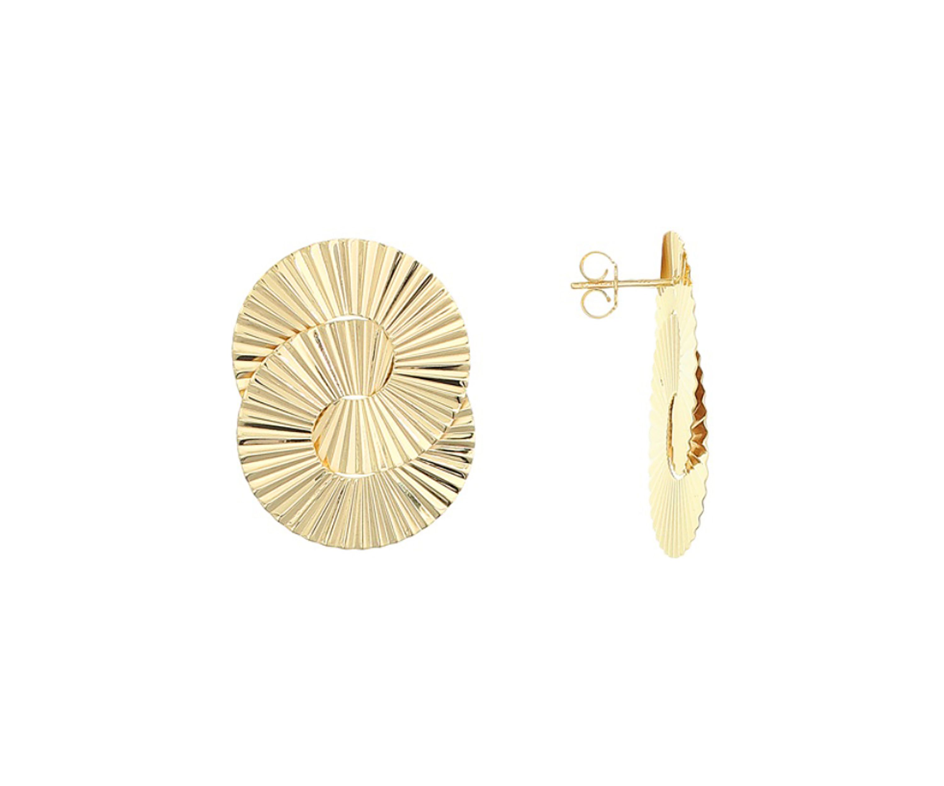 Ribbed Interlock Circle Stud Earrings in Gold Over Silver