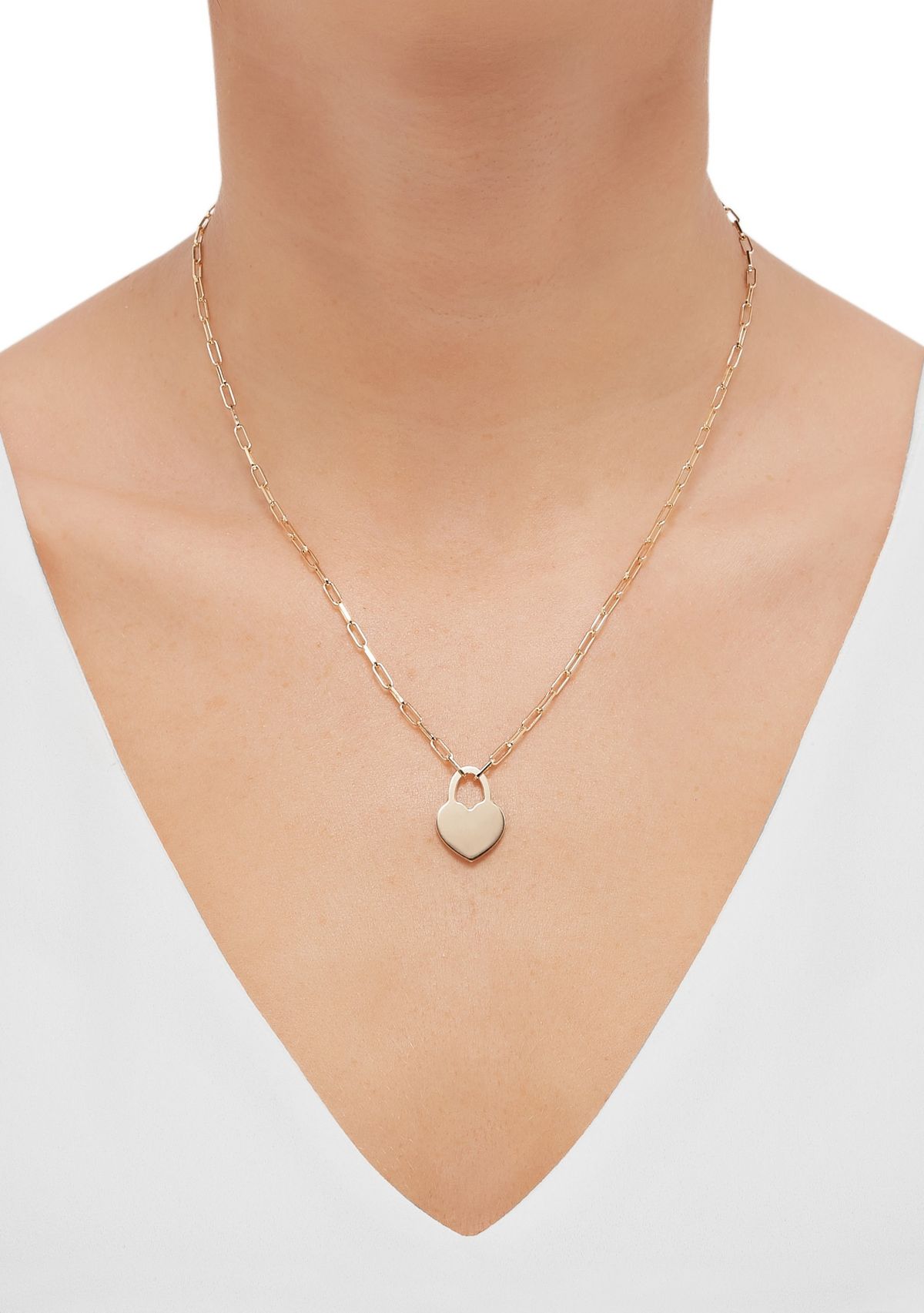 Heart Shape Padlock Necklace in Gold Over Silver