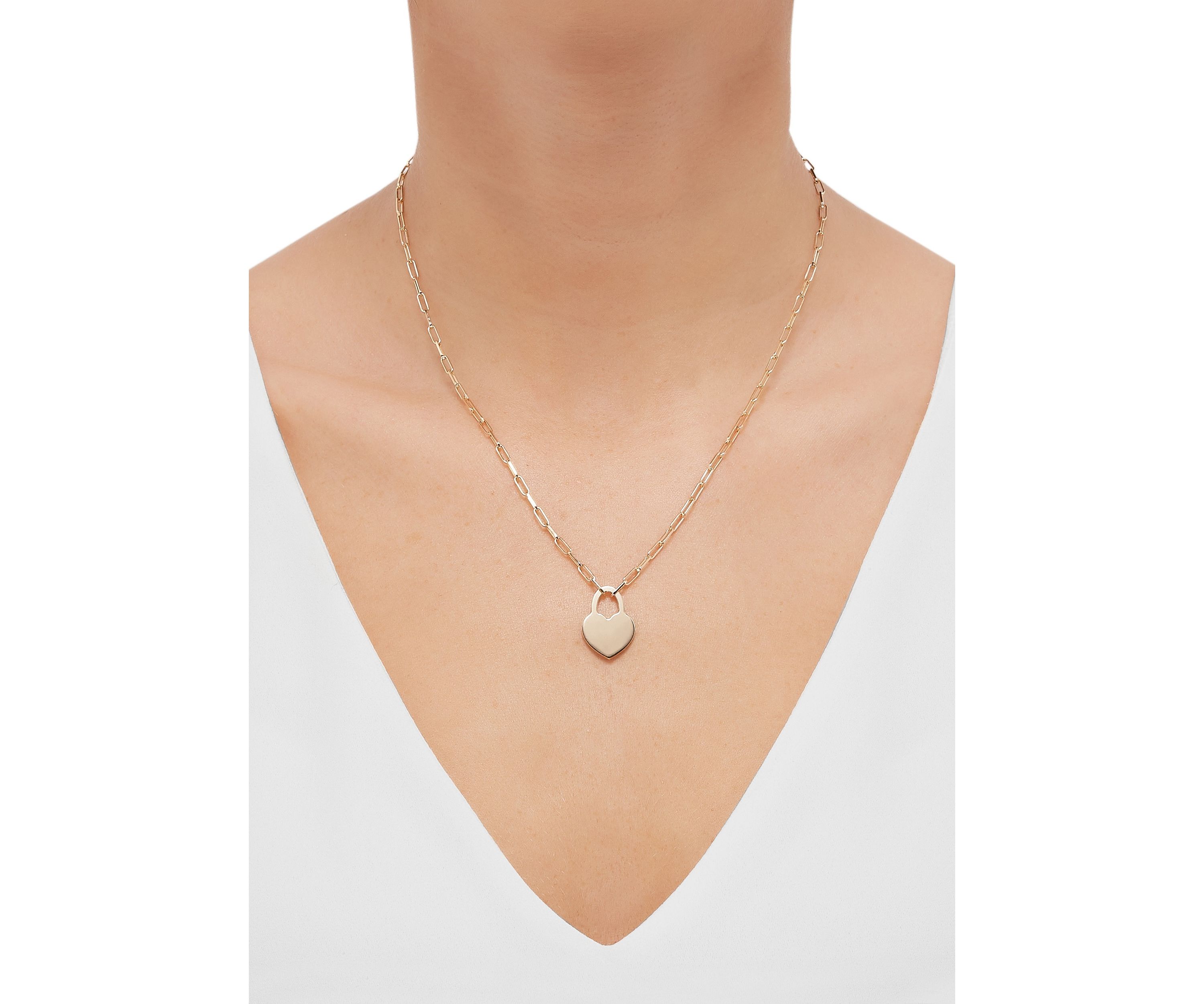 Heart Shape Padlock Necklace in Gold Over Silver