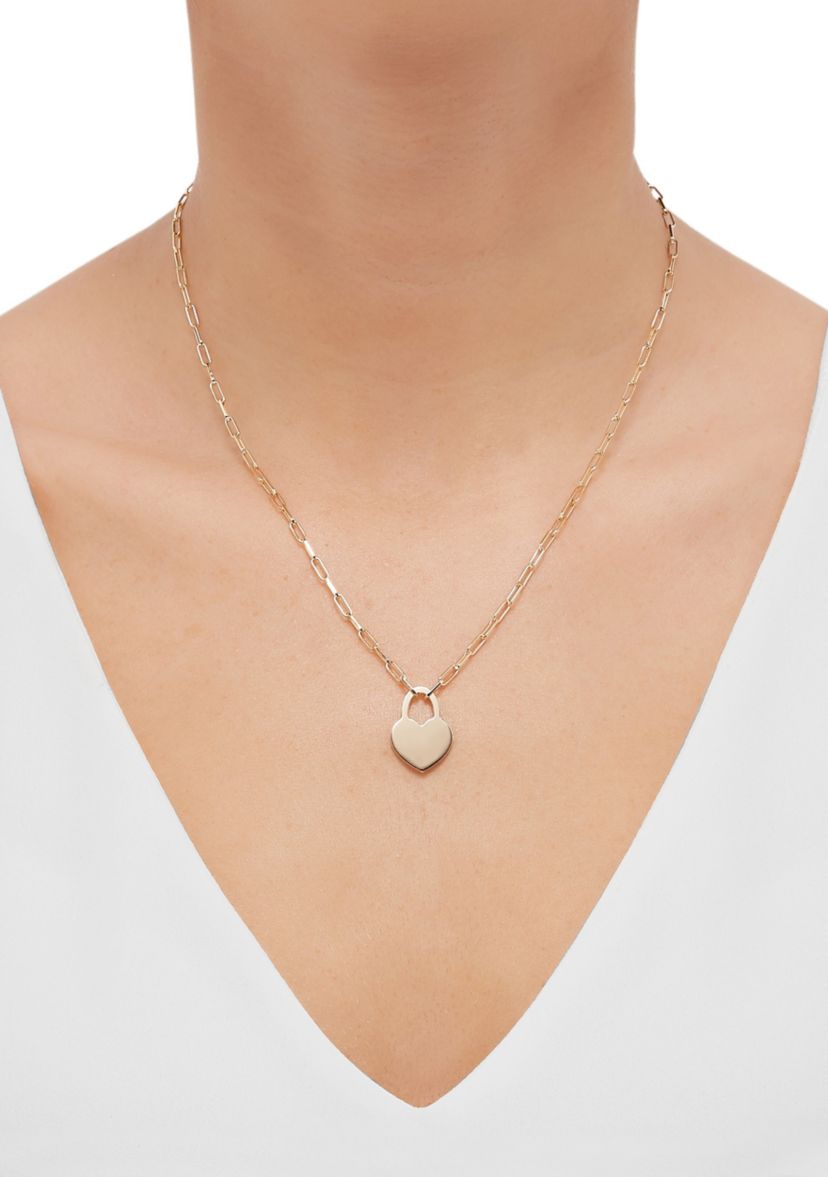 Heart Shape Padlock Necklace in Gold Over Silver