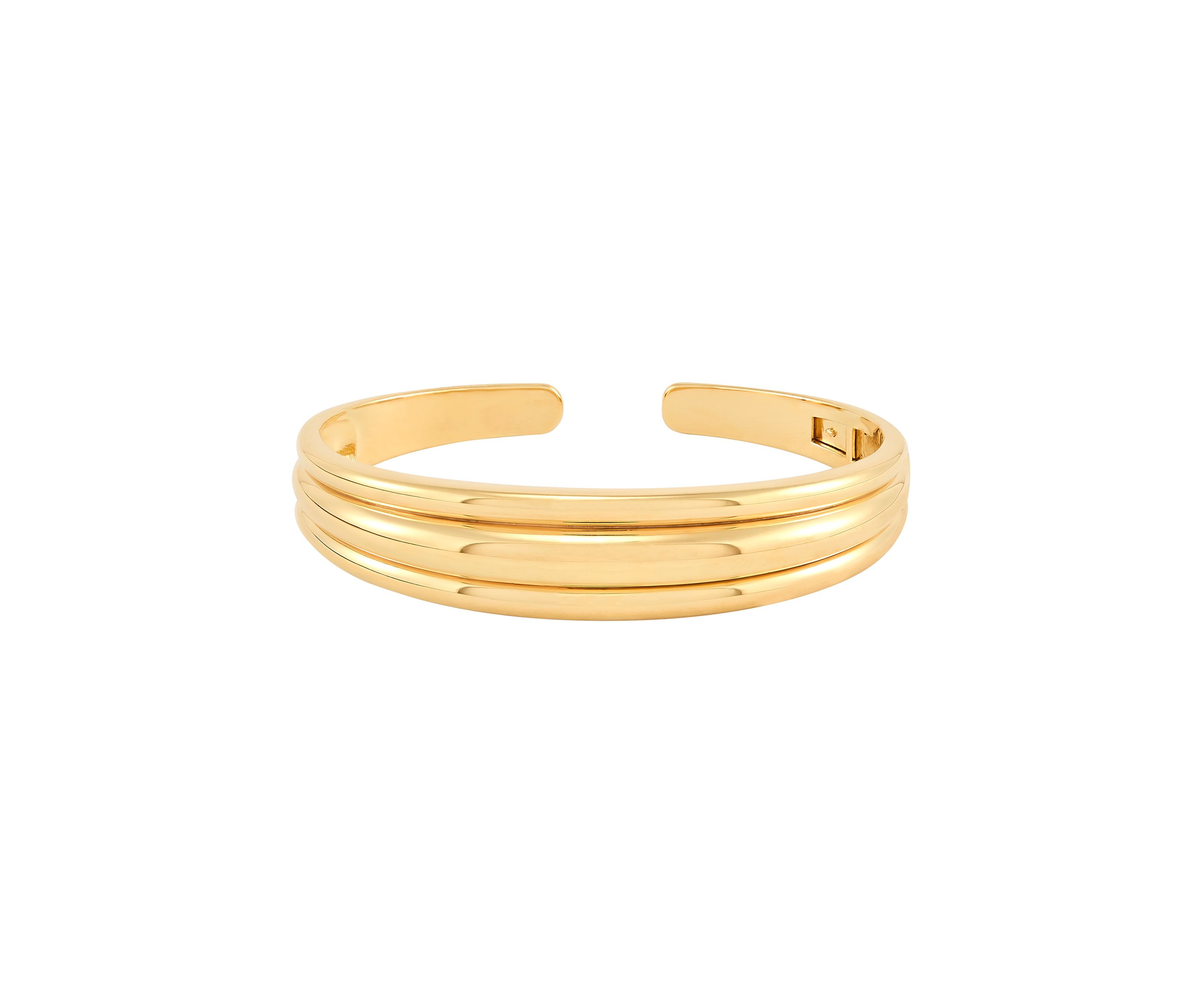 3 Row Cuff Tube Bangle in Gold Over Silver