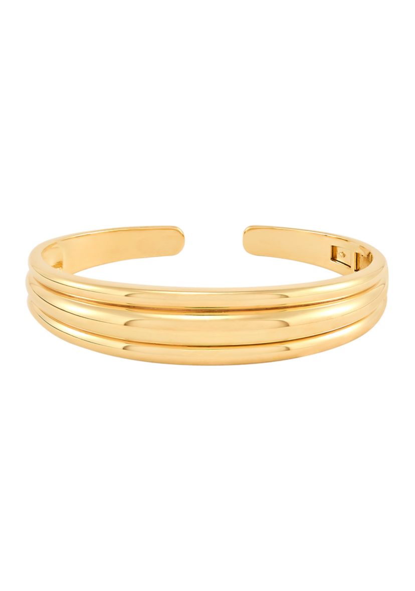 3 Row Cuff Tube Bangle in Gold Over Silver