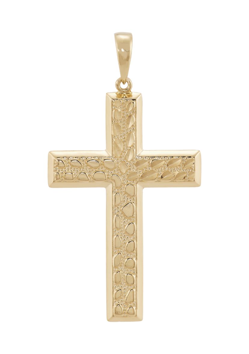 Mens Nuggets Large Cross Pendant in Sterling Silver