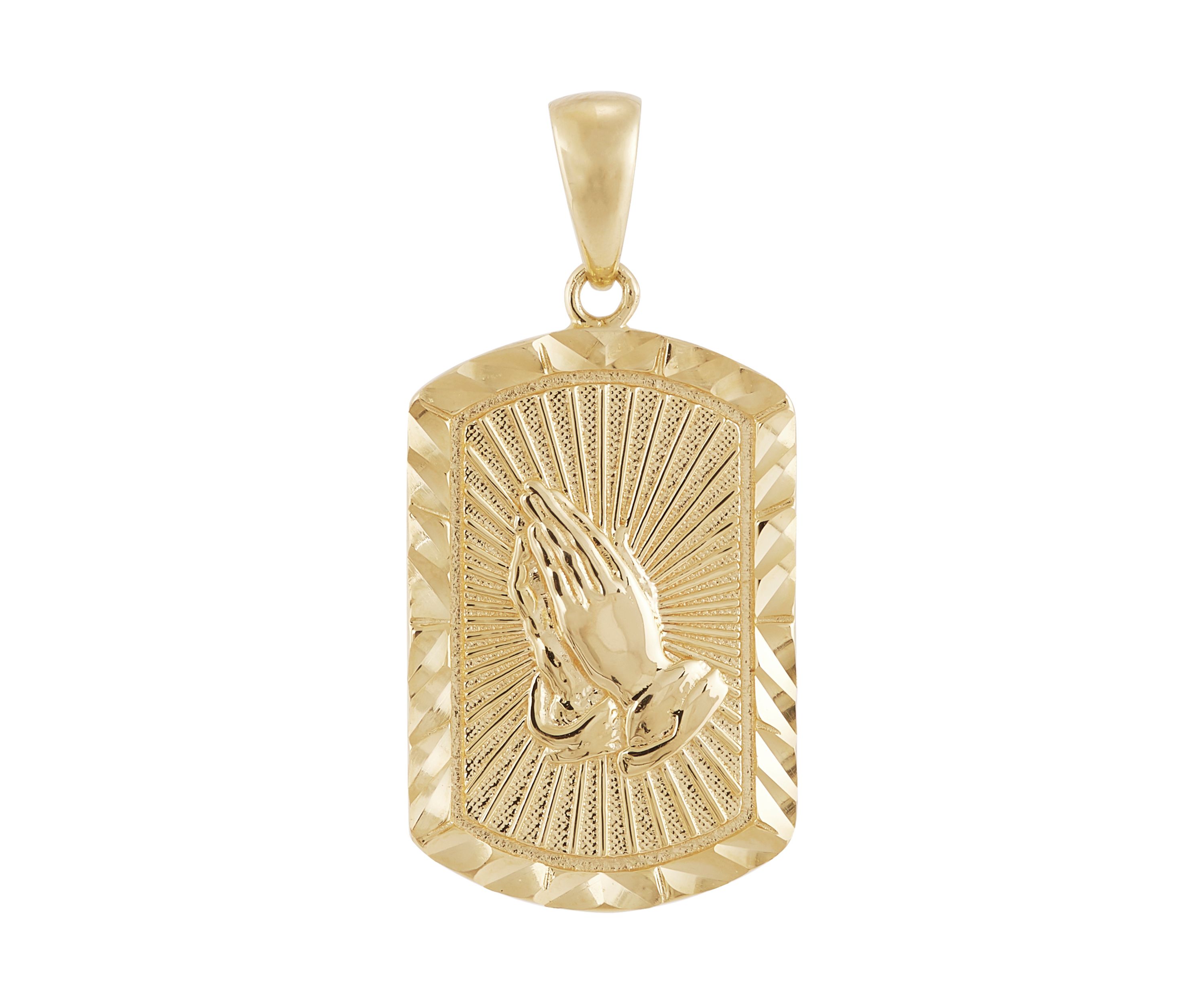 Praying Hand Dog Tag Pendant in Sterling Silver