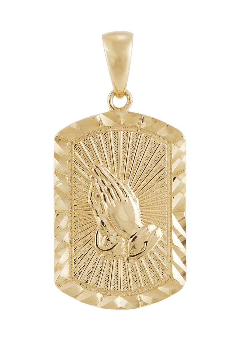 Praying Hand Dog Tag Pendant in Sterling Silver