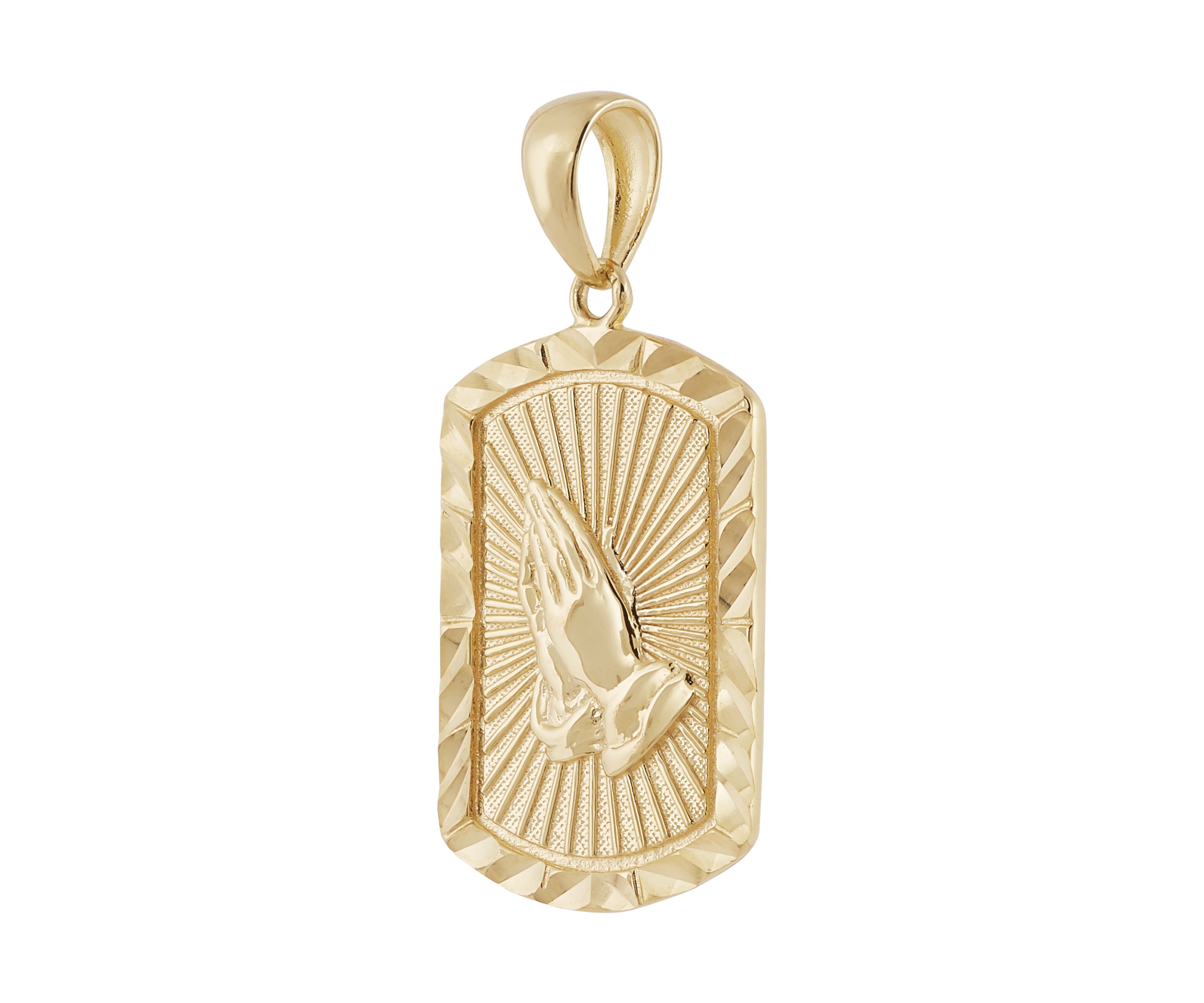 Praying Hand Dog Tag Pendant in Sterling Silver