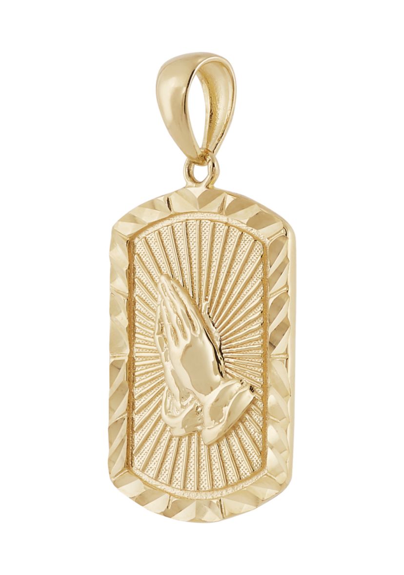 Praying Hand Dog Tag Pendant in Sterling Silver