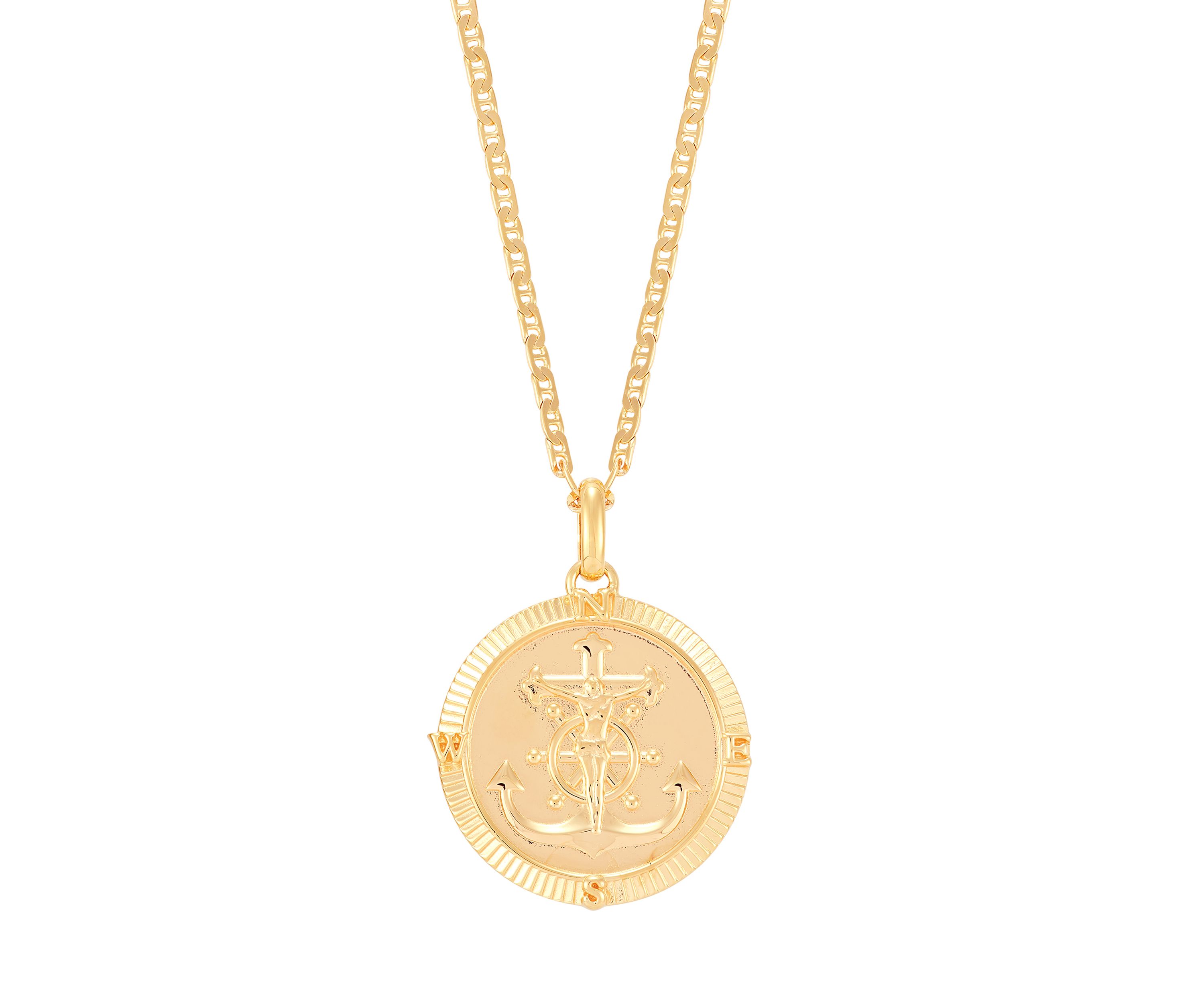 Crucifix on Anchor In Frame Pendant with 22" Mariner Chain in Sterling Silver