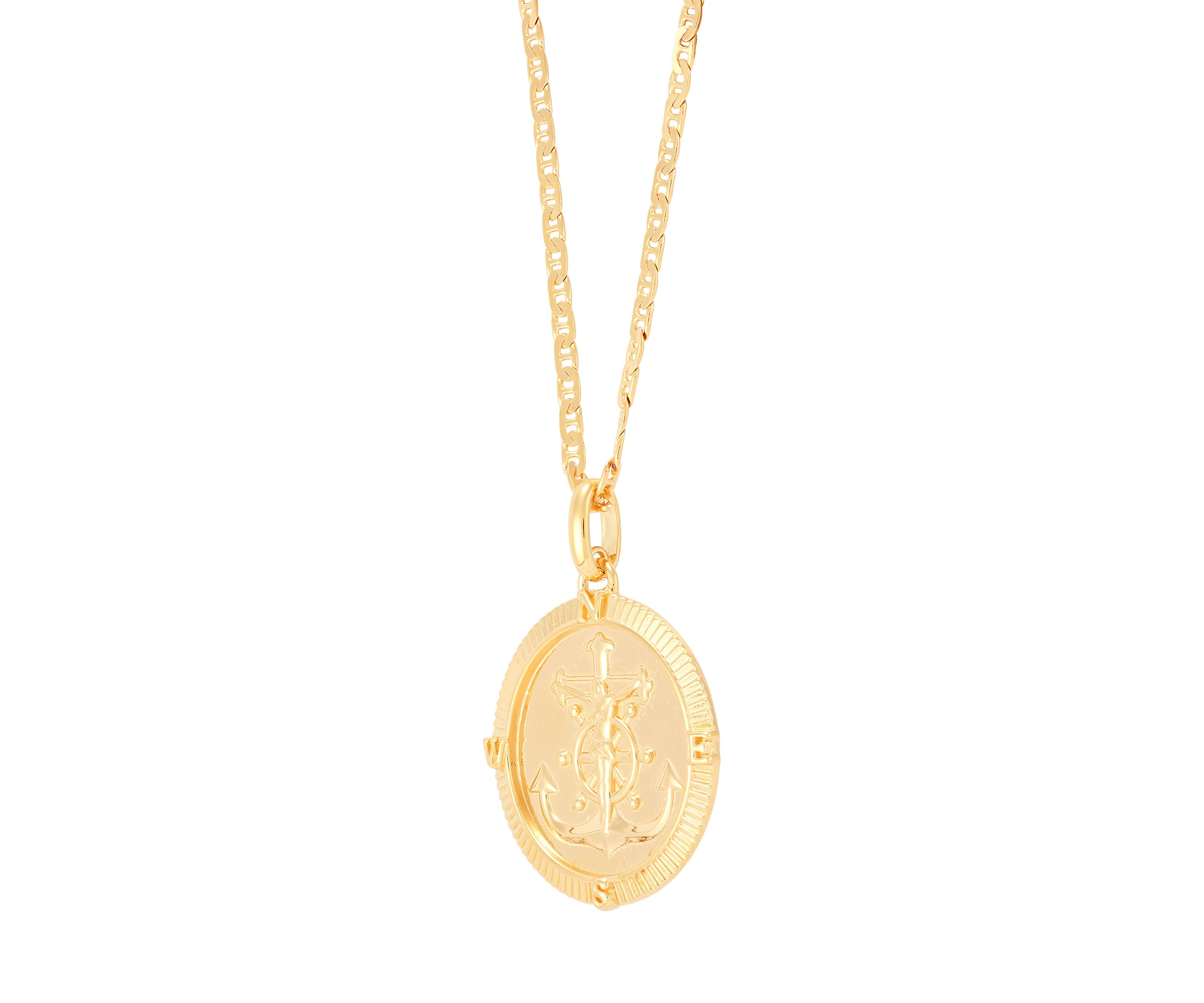 Crucifix on Anchor In Frame Pendant with 22" Mariner Chain in Sterling Silver