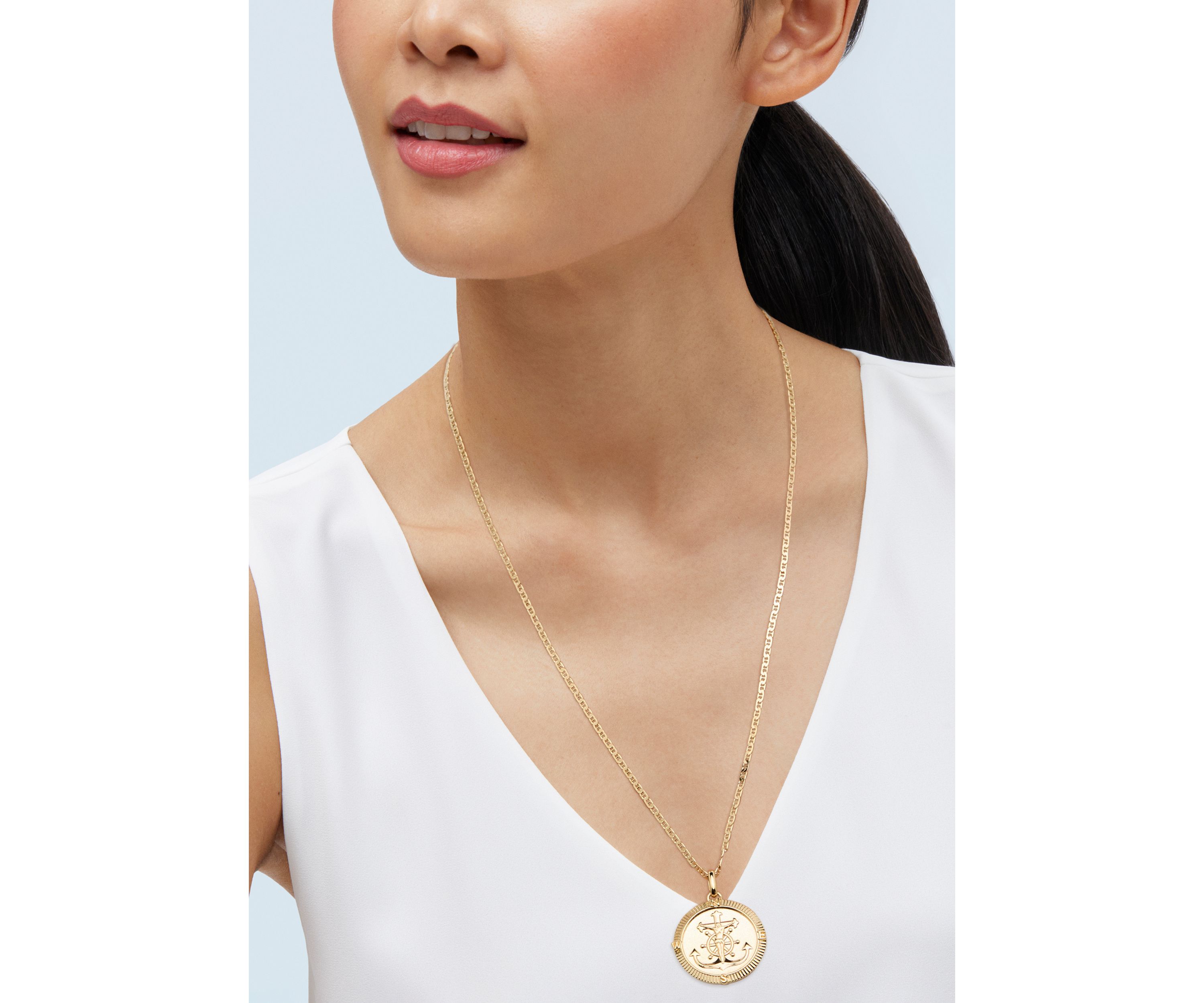 Crucifix on Anchor In Frame Pendant with 22" Mariner Chain in Sterling Silver