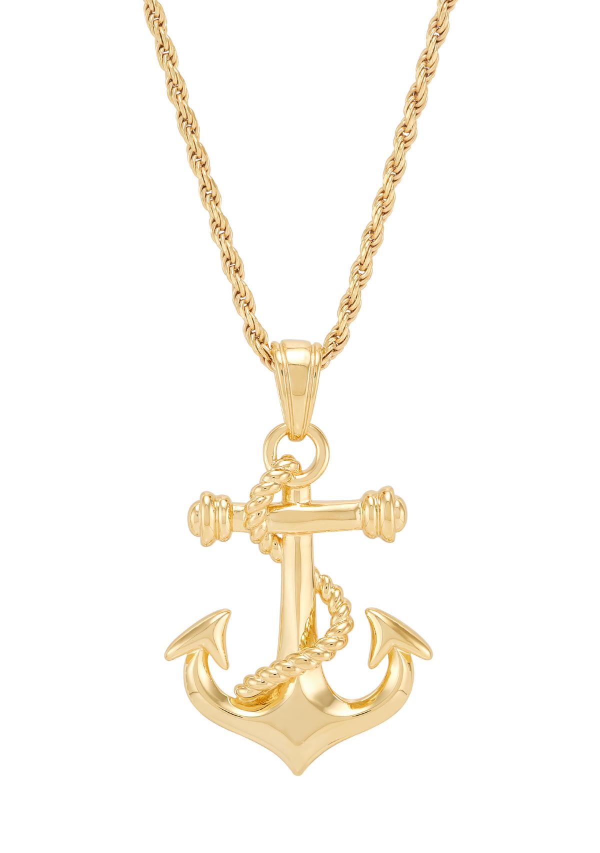 Anchor Pendant with 22" Rope Chain in Gold Over Sterling Silver