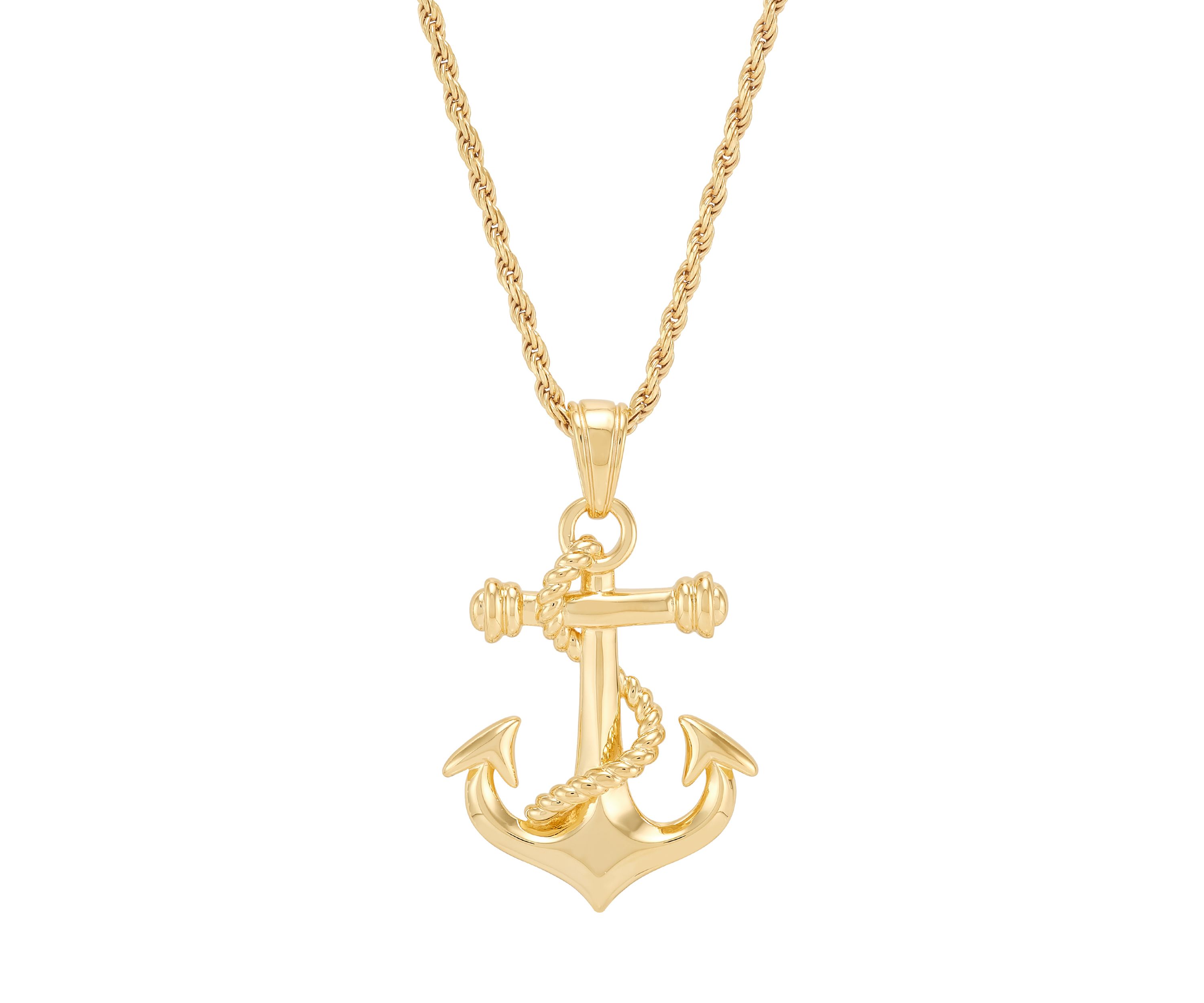 Anchor Pendant with 22" Rope Chain in Gold Over Sterling Silver