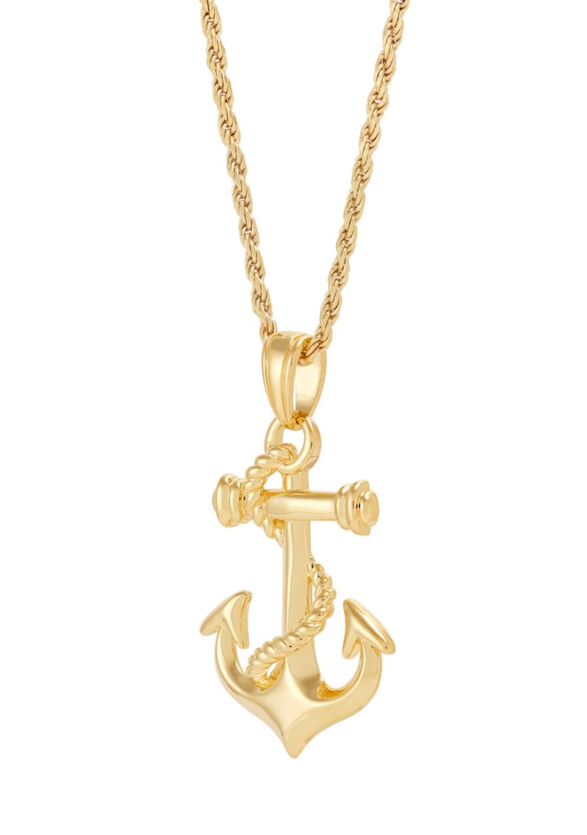 Anchor Pendant with 22" Rope Chain in Gold Over Sterling Silver