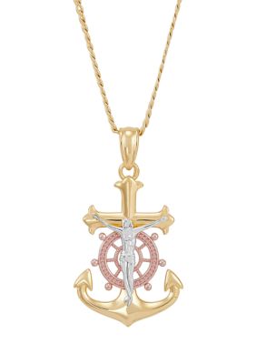 Belk & Co Men's Anchor Crucifix Cross Pendant Necklace with 22" Curb Chain in Gold Over Sterling Silver, 22 in