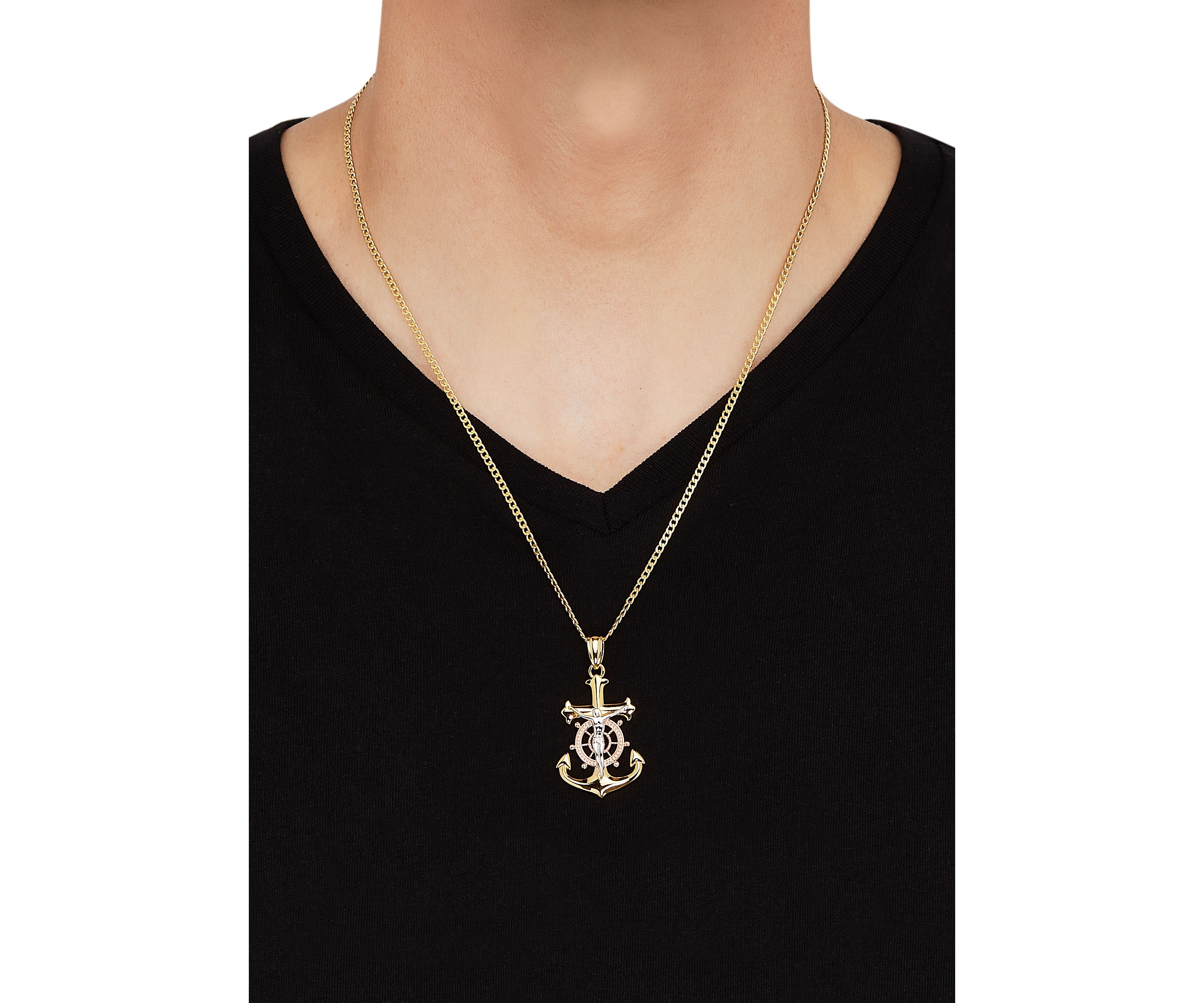 Anchor Crucifix Cross Pendant Necklace with 22" Curb Chain in Gold Over Sterling Silver