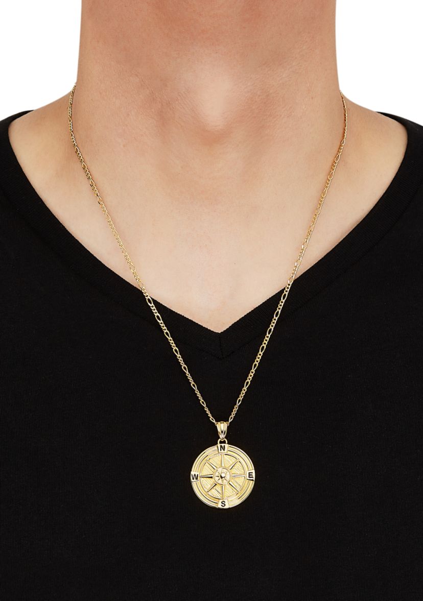 Compass Pendant Necklace with 22" Figaro Chain in Gold Over Sterling Silver