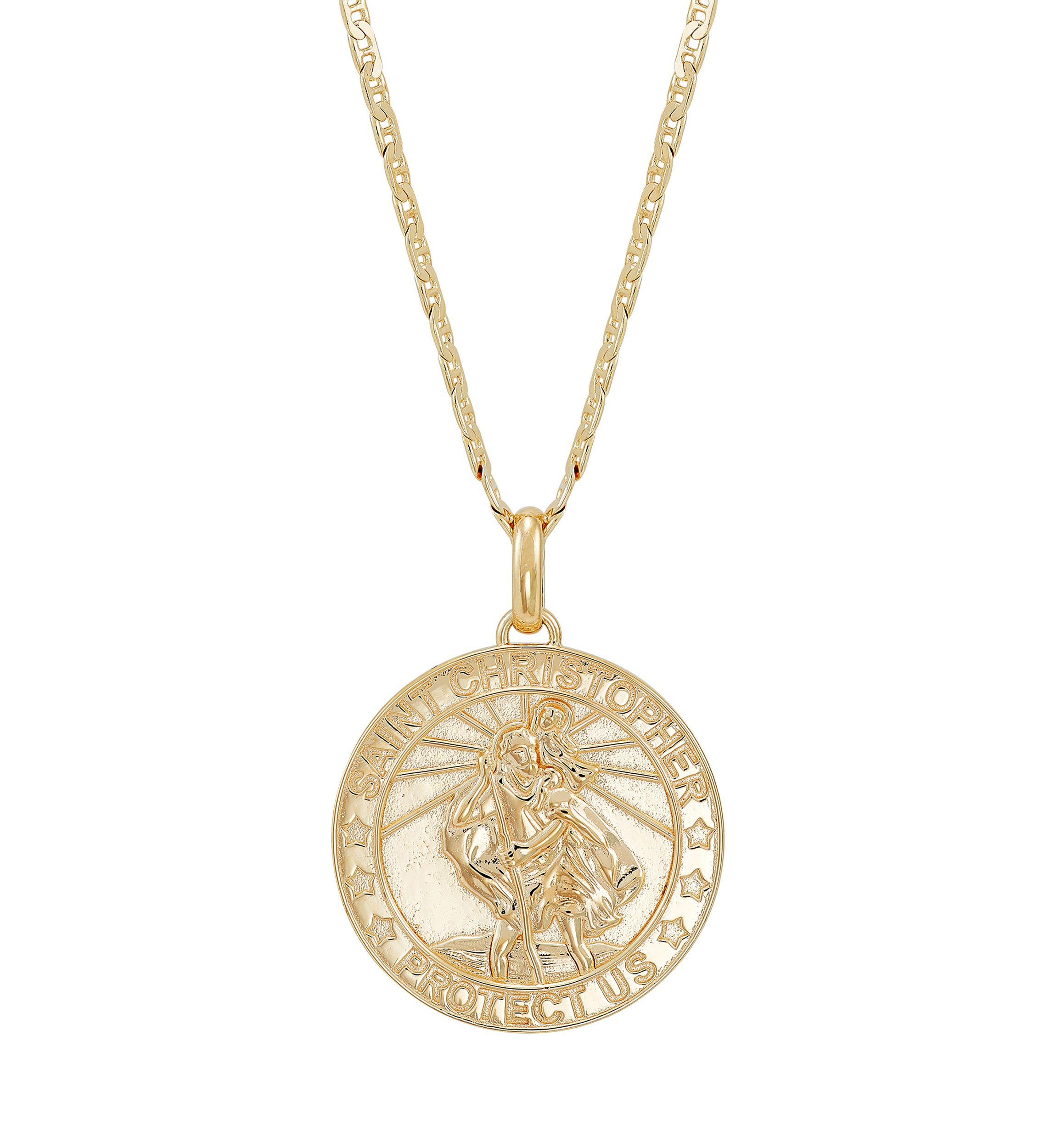 Christopher Pendant Necklace with 22" Mariner Chain in Gold Over Sterling Silver