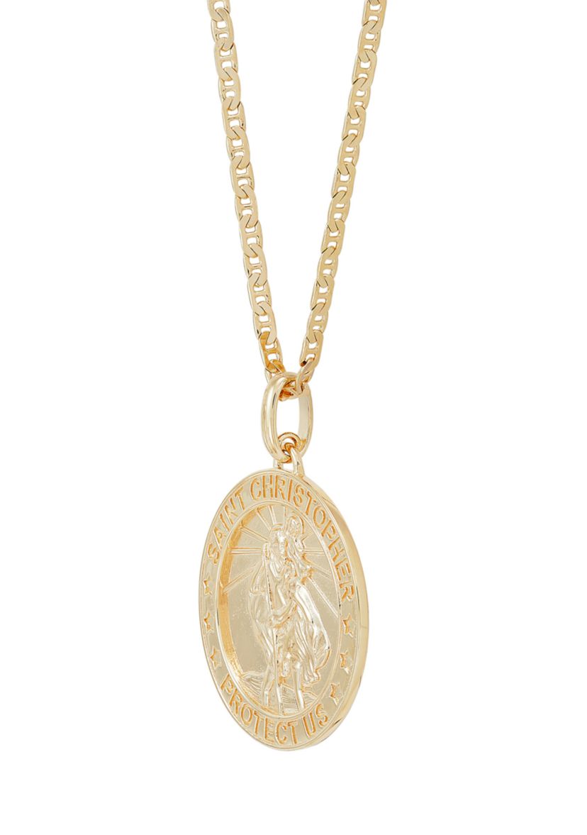 Christopher Pendant Necklace with 22" Mariner Chain in Gold Over Sterling Silver