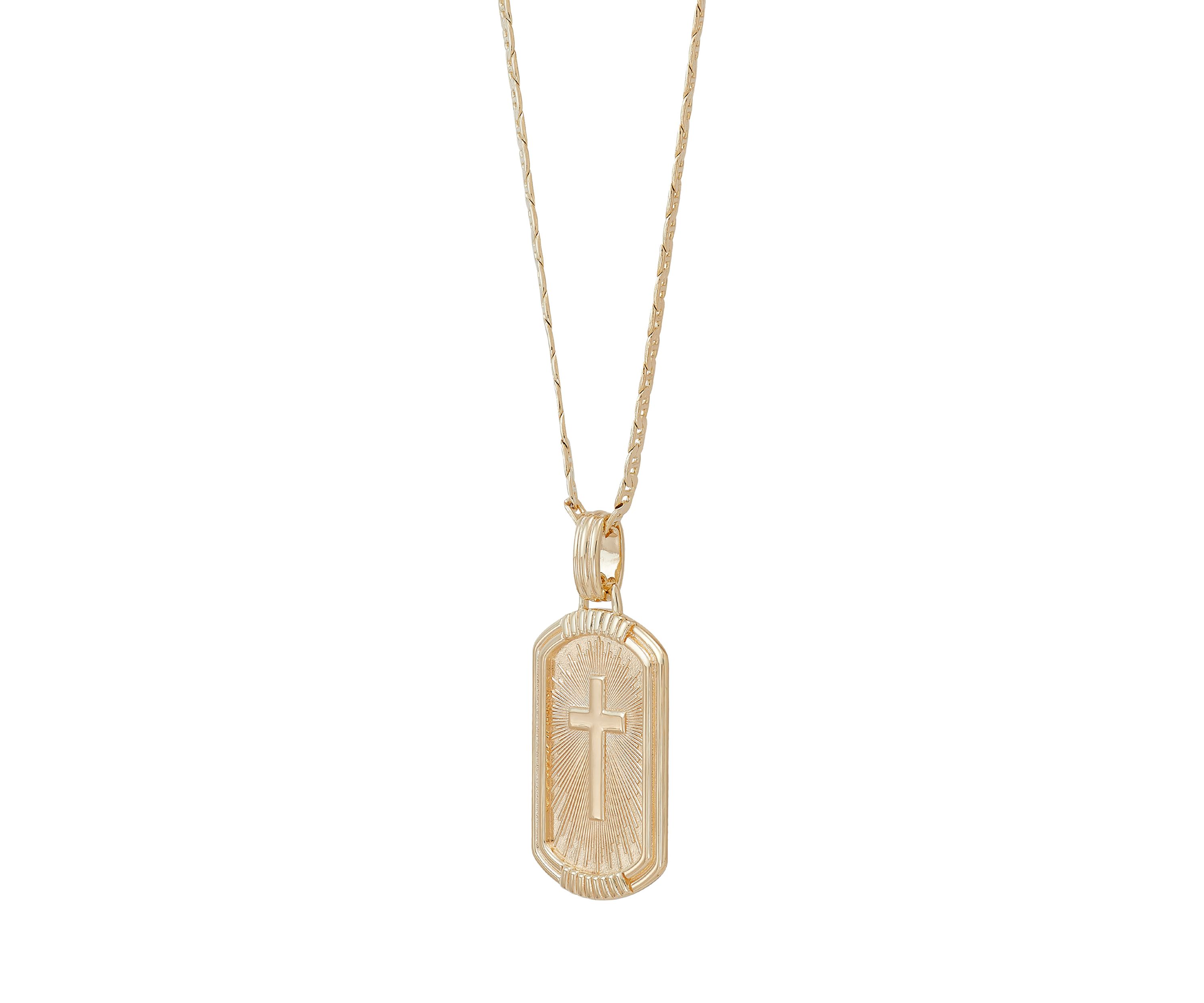 Cross Dog Tag Pendant Necklace with 22" Mariner Chain in Gold Over Sterling Silver