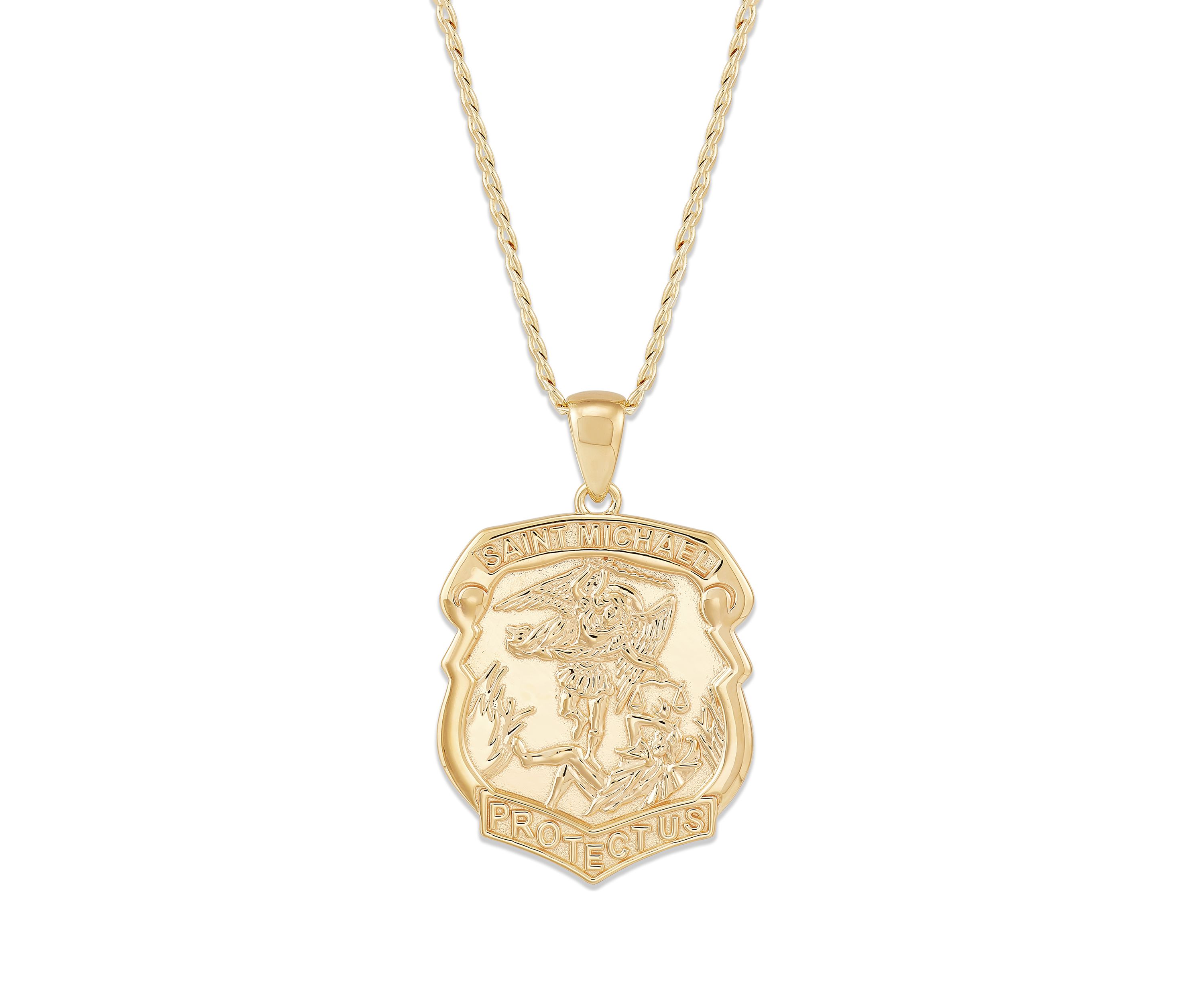 St. Micheal Pendant with 22" Curb Chain in Gold Over Sterling Silver