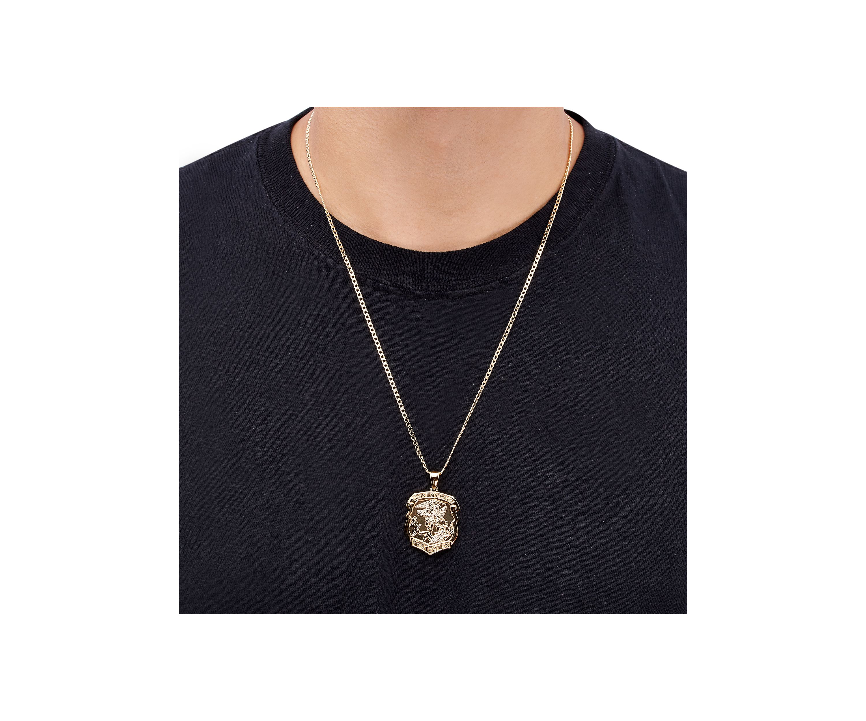 St. Micheal Pendant with 22" Curb Chain in Gold Over Sterling Silver