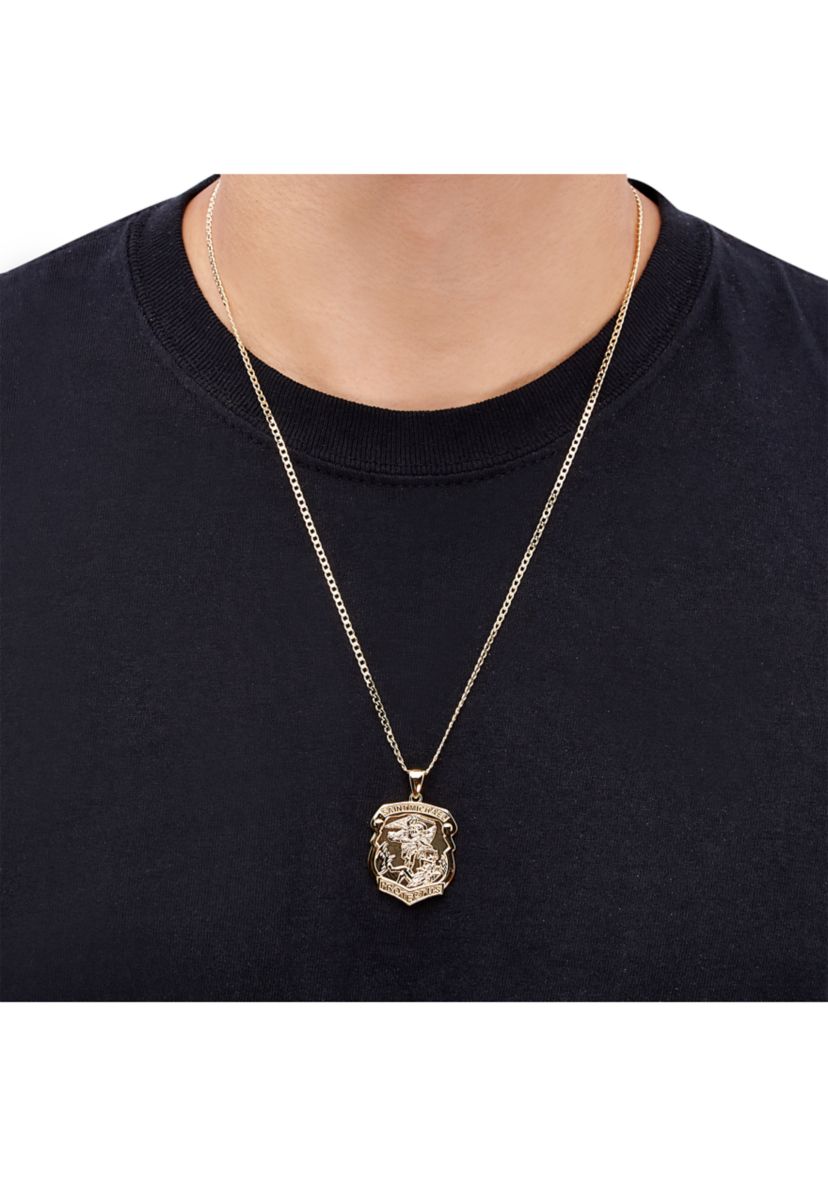 St. Micheal Pendant with 22" Curb Chain in Gold Over Sterling Silver