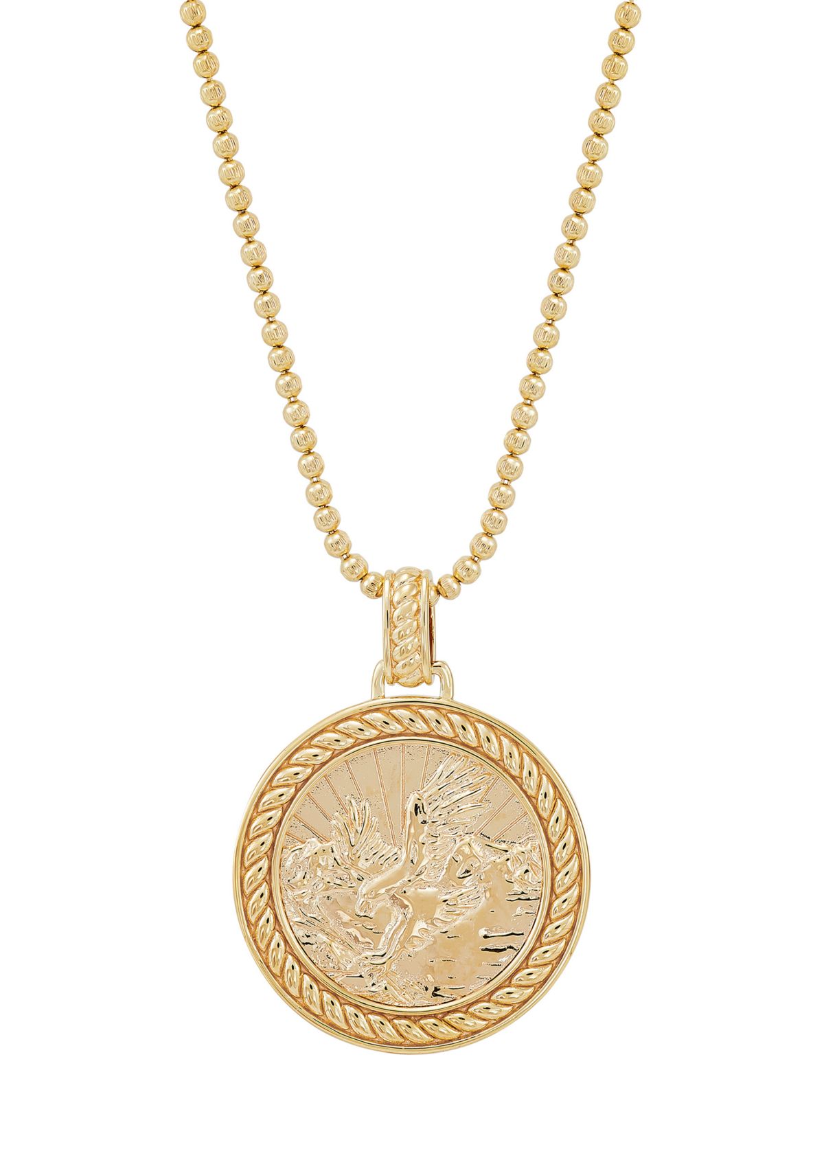 Eagle Pendant Necklace on 22" Bead Chain in Gold Over Sterling Silver