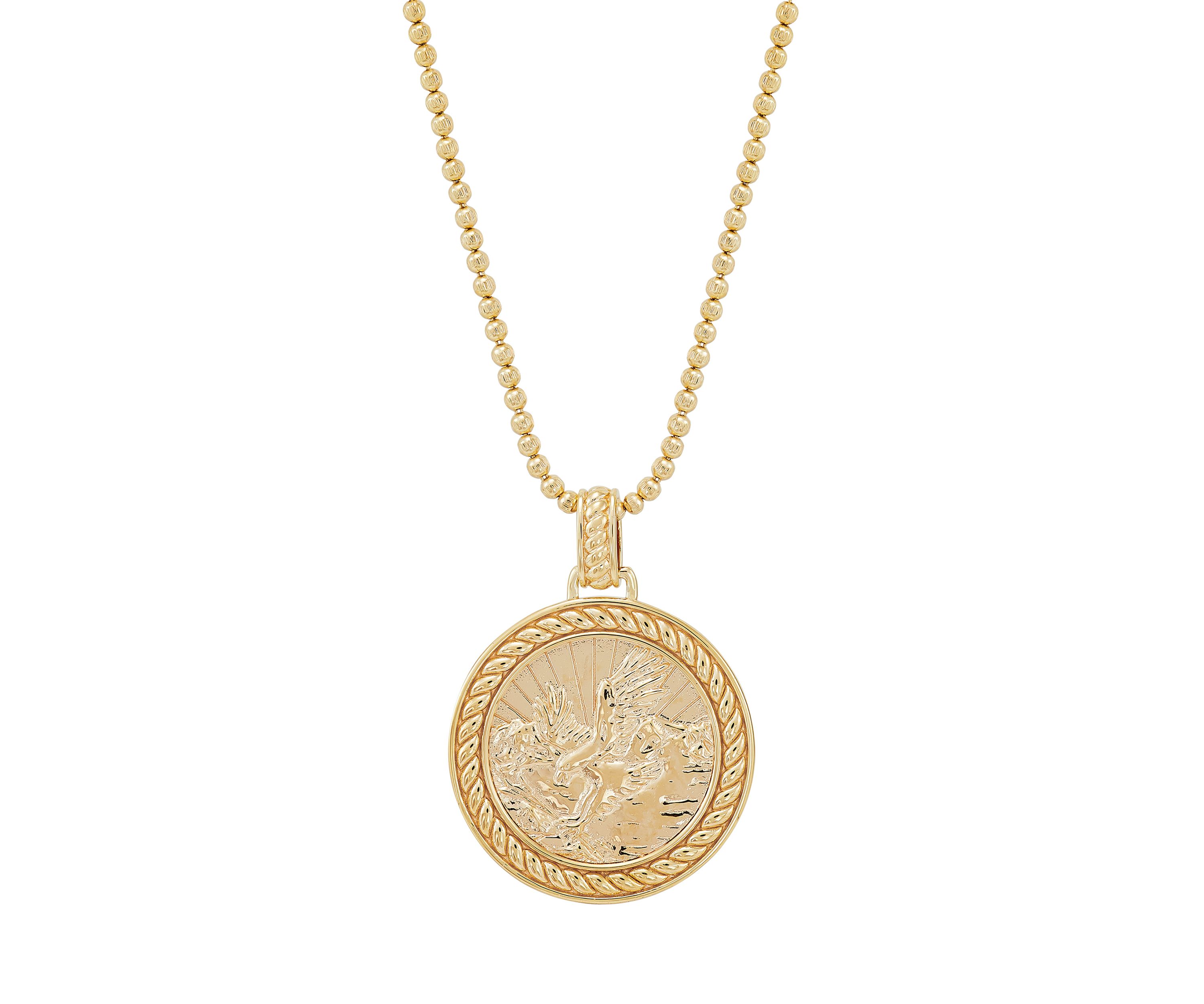 Eagle Pendant Necklace on 22" Bead Chain in Gold Over Sterling Silver