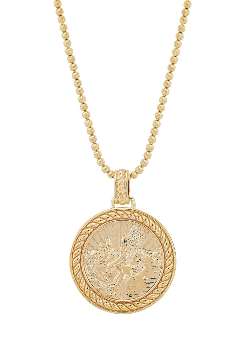 Eagle Pendant Necklace on 22" Bead Chain in Gold Over Sterling Silver