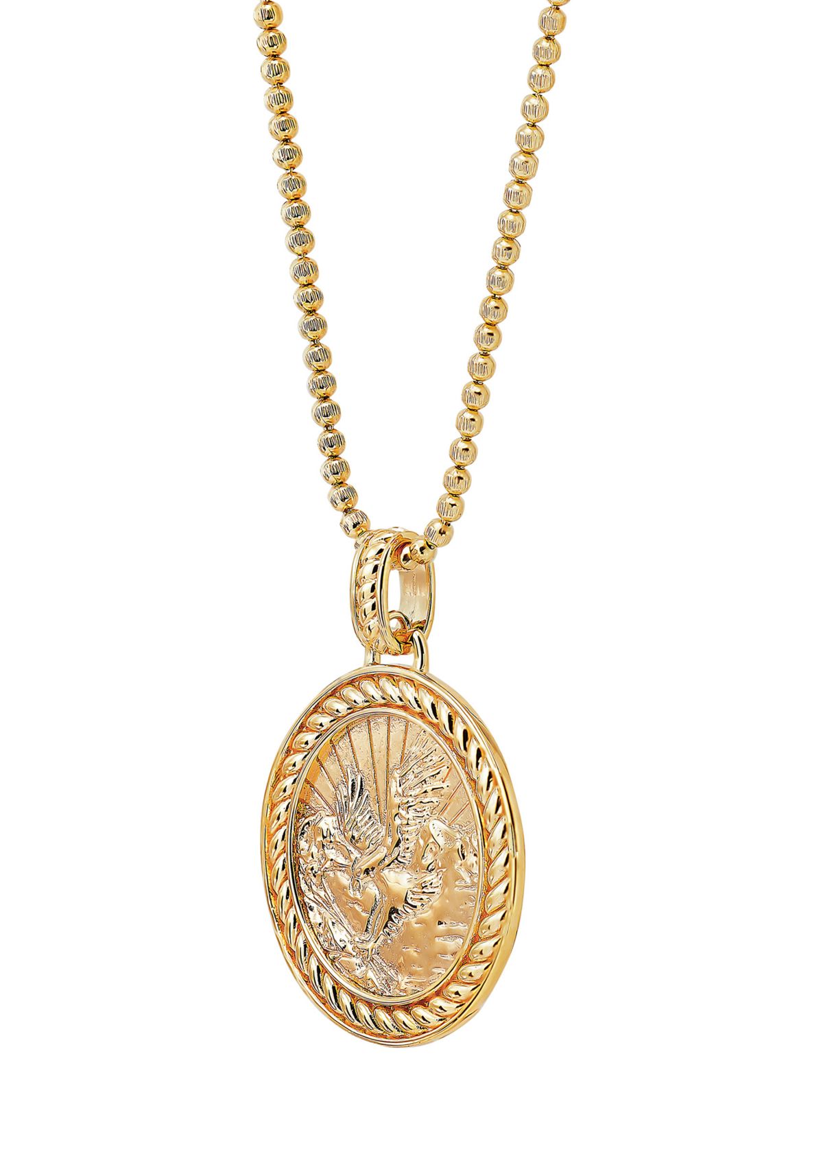 Eagle Pendant Necklace on 22" Bead Chain in Gold Over Sterling Silver