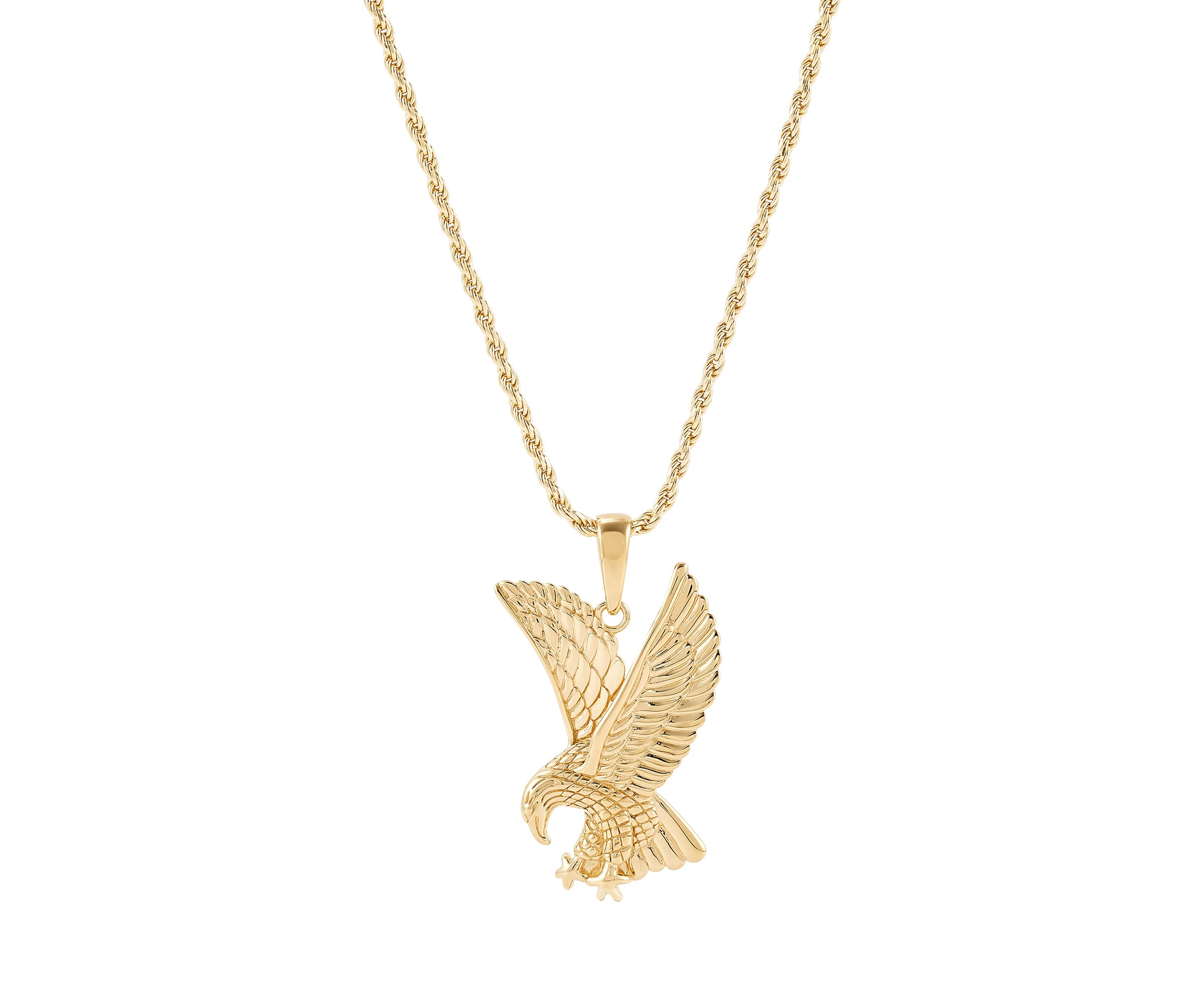 Eagle Pendant Necklace in 22" Rope Chain with Sterling Silver
