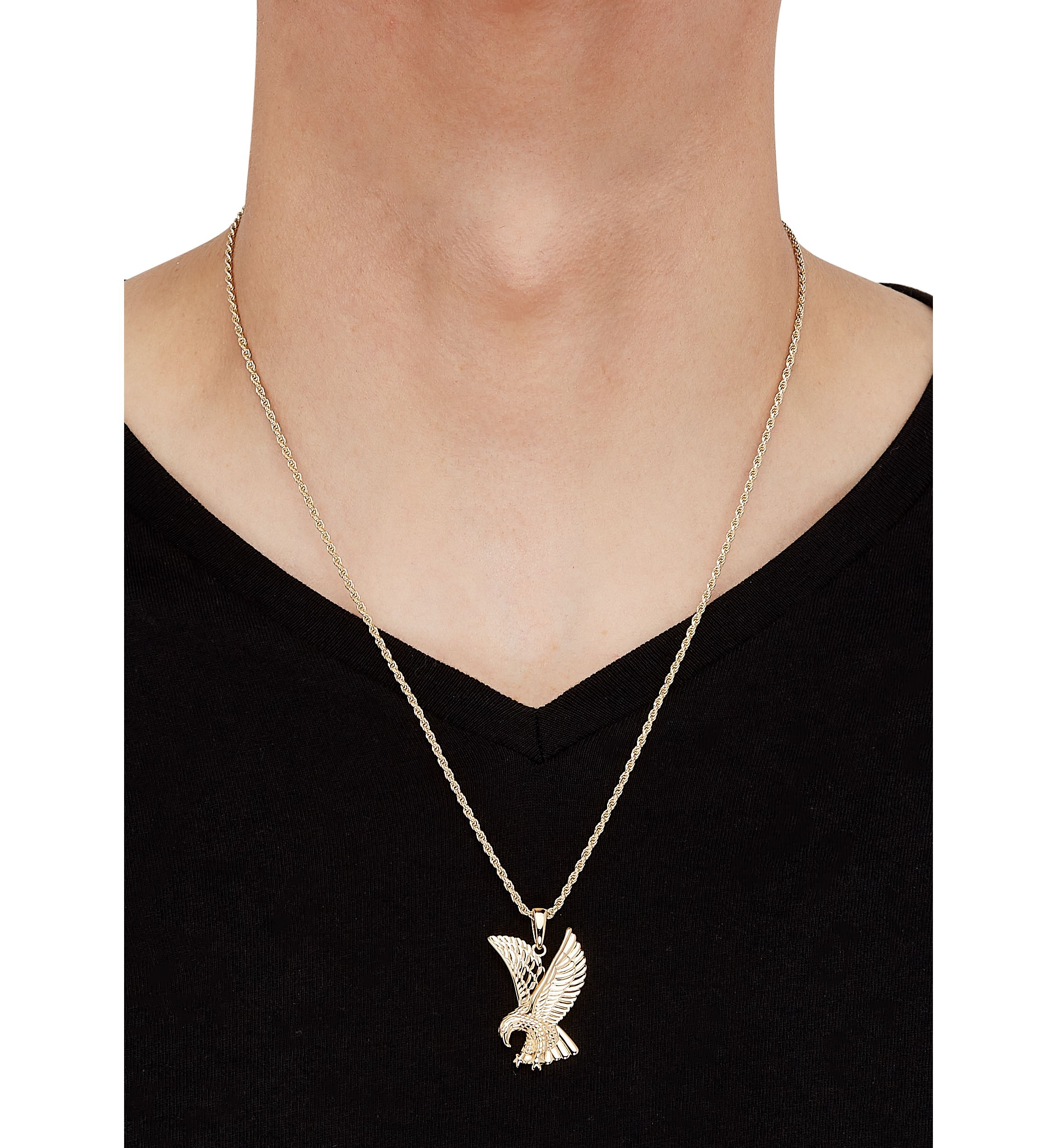 Eagle Pendant Necklace in 22" Rope Chain with Sterling Silver