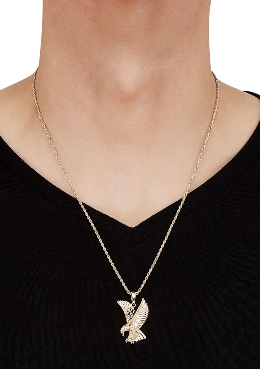 Eagle Pendant Necklace in 22" Rope Chain with Sterling Silver