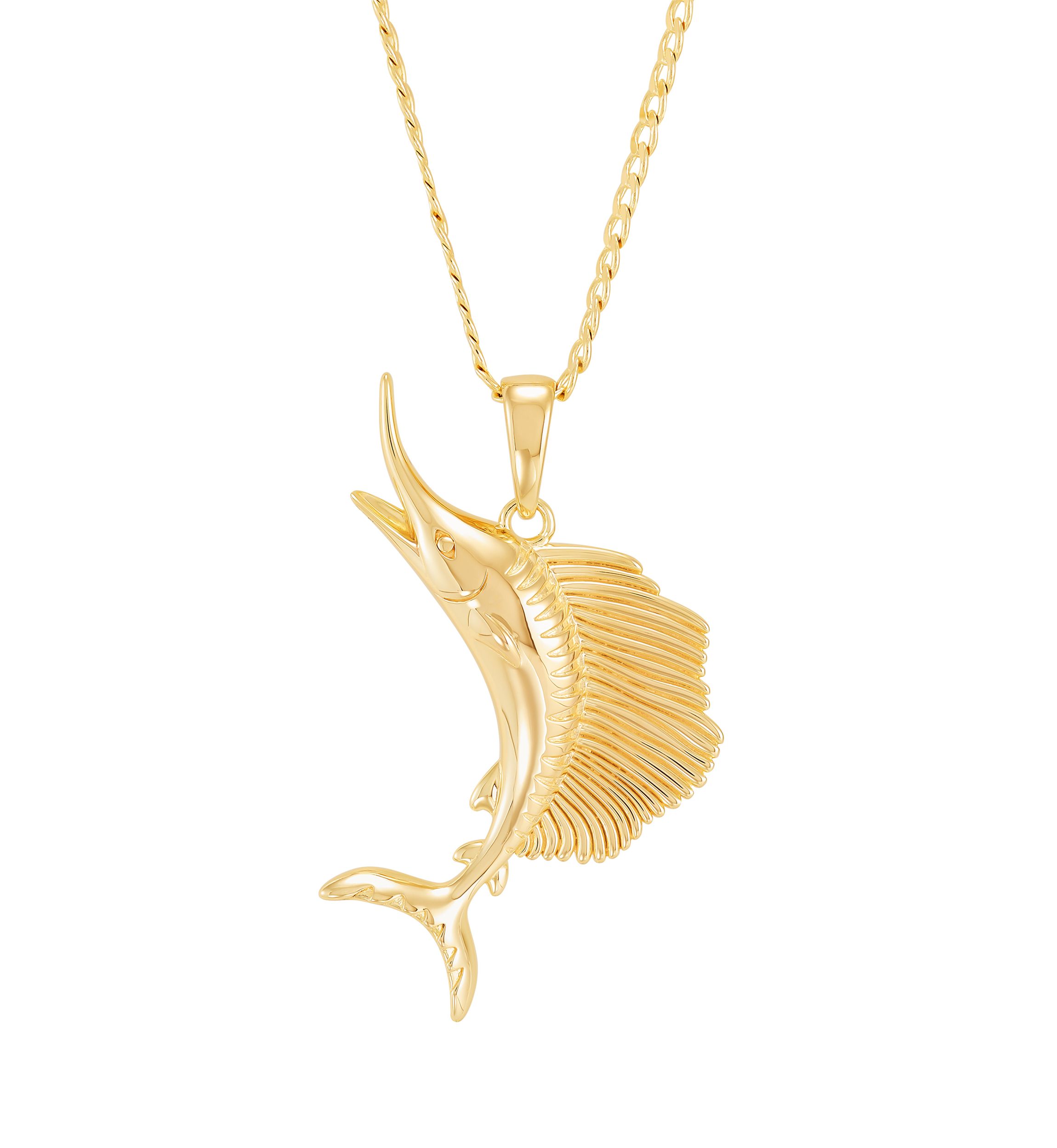 Sord Fish Pendant with 22" Curb Chain in Gold Over Sterling Silver