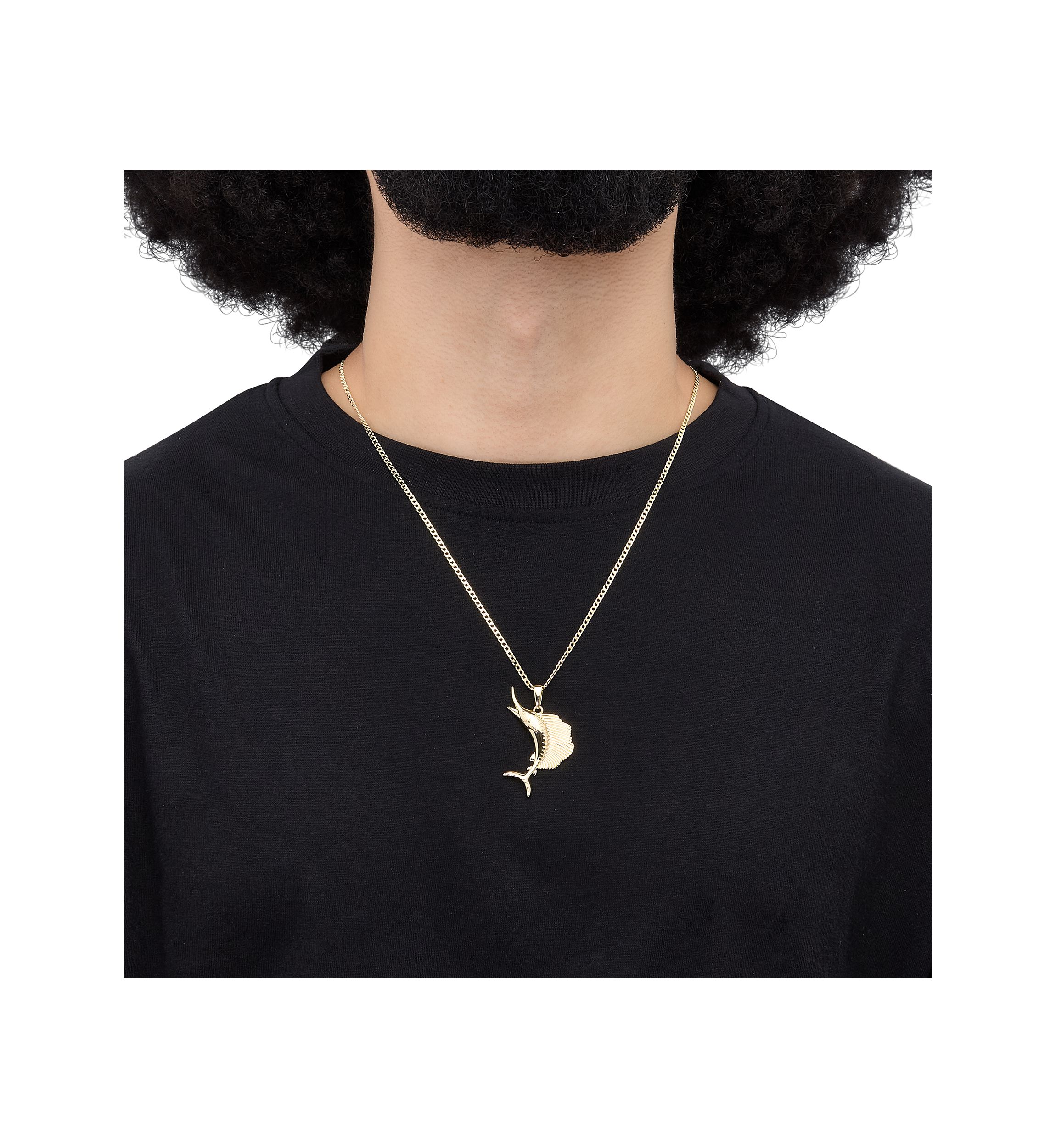 Sord Fish Pendant with 22" Curb Chain in Gold Over Sterling Silver