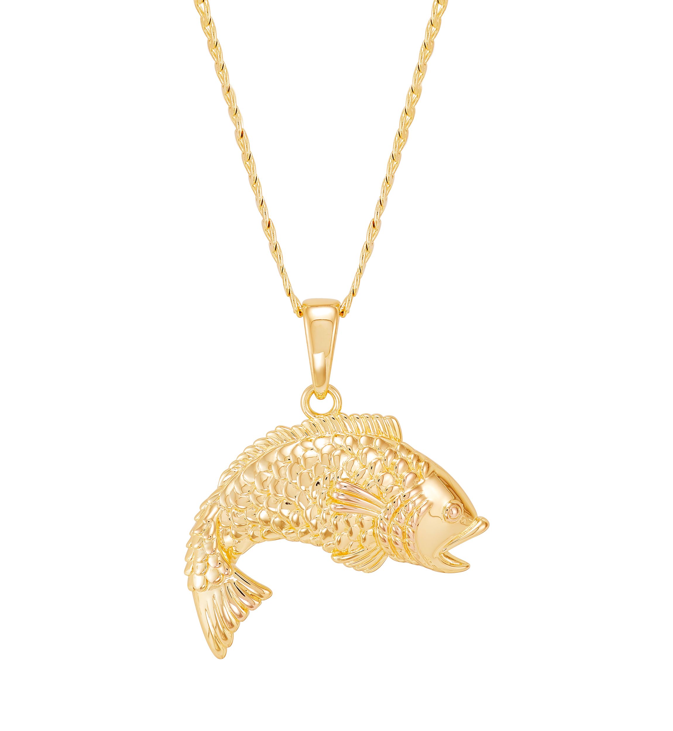 Fish Pendant with 22" Curb Chain in Sterling Silver