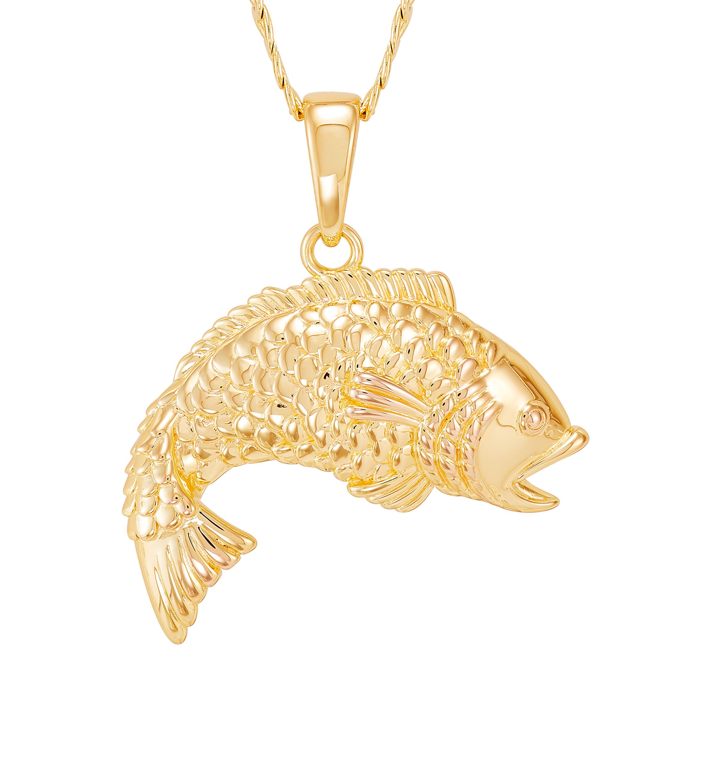 Fish Pendant with 22" Curb Chain in Sterling Silver