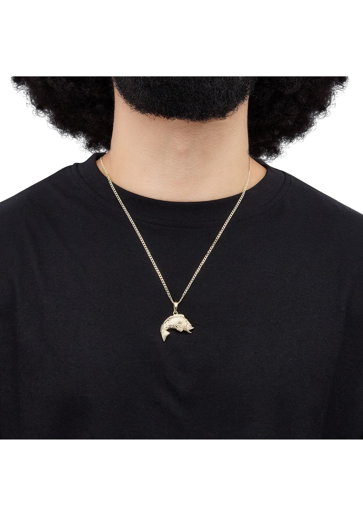 Fish Pendant with 22" Curb Chain in Sterling Silver