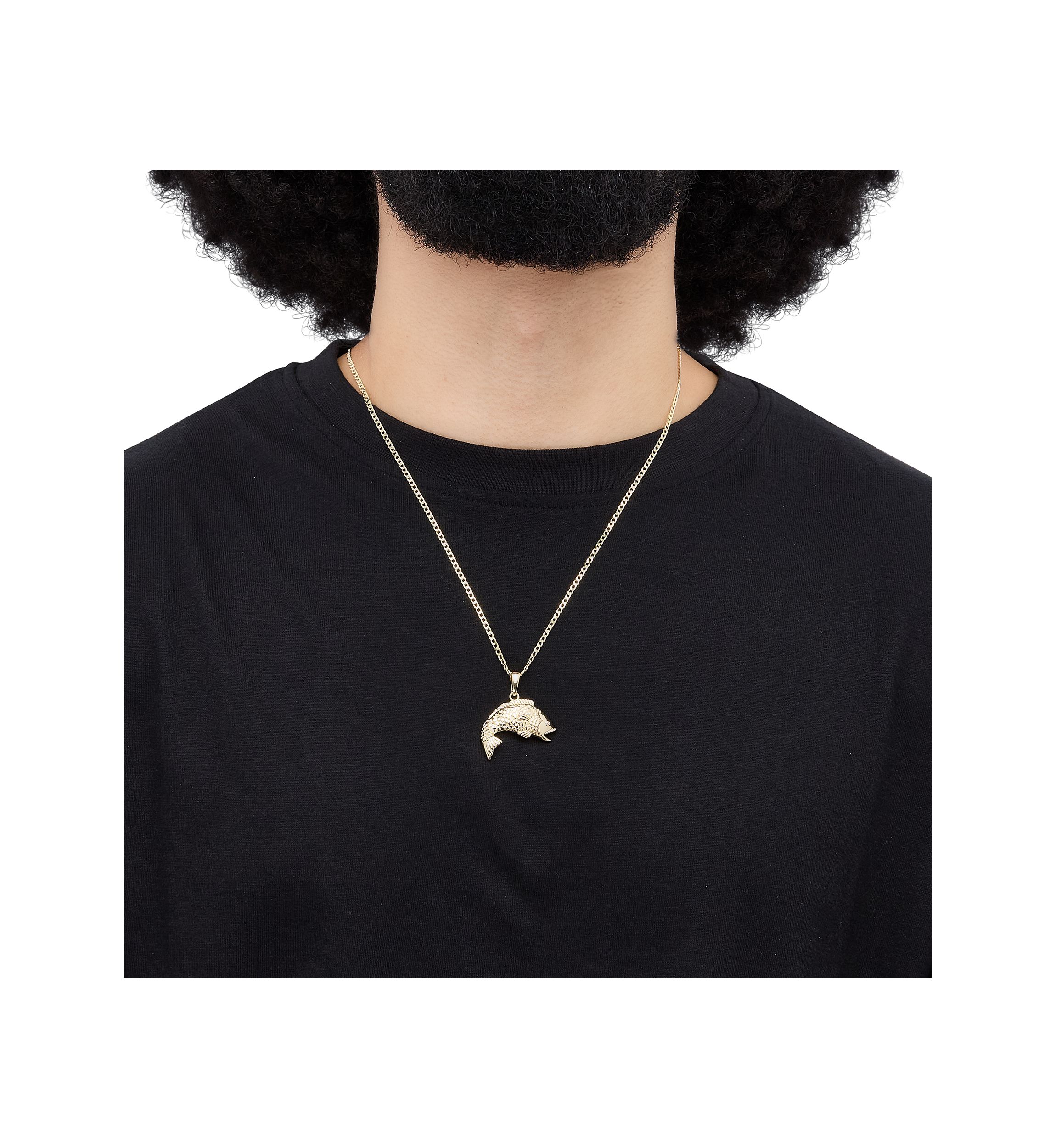 Fish Pendant with 22" Curb Chain in Sterling Silver