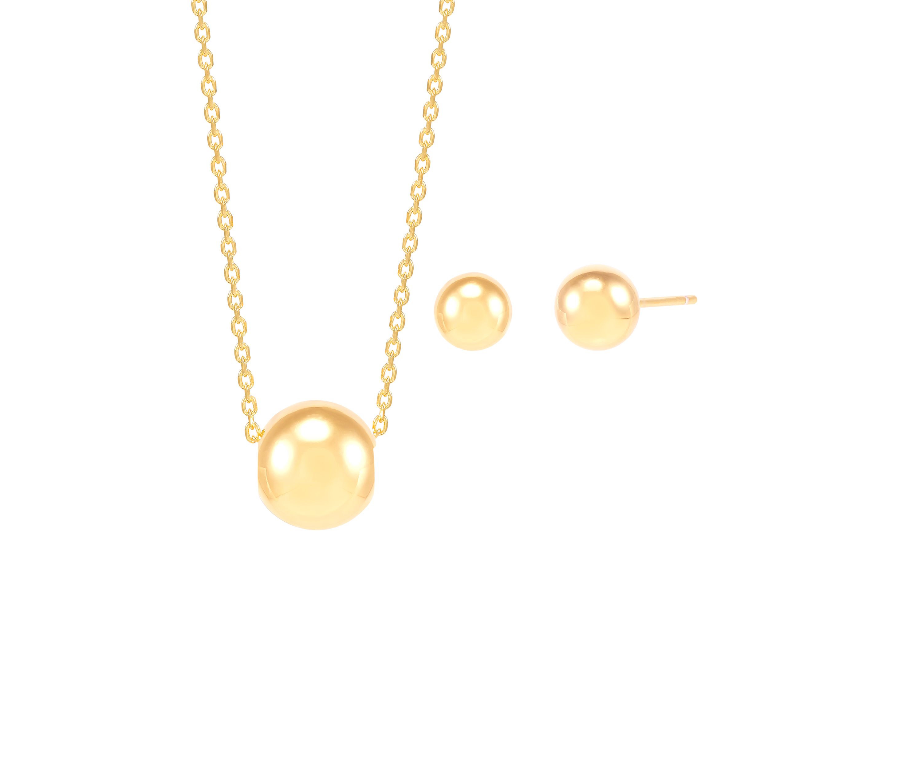 10 Millimeter Ball Necklace and 8 Millimeter Ball Studs Set in Gold Over Silver