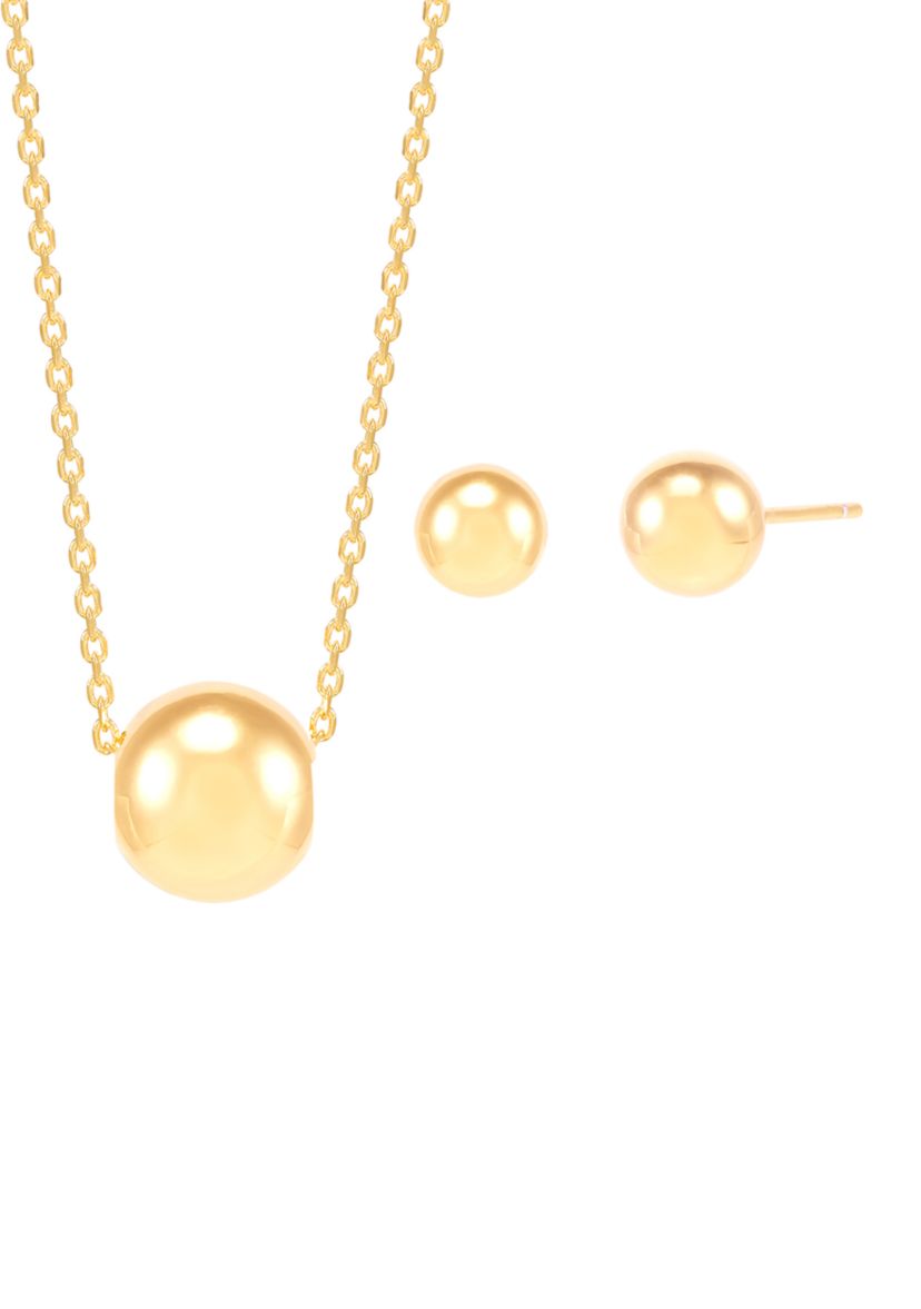 10 Millimeter Ball Necklace and 8 Millimeter Ball Studs Set in Gold Over Silver