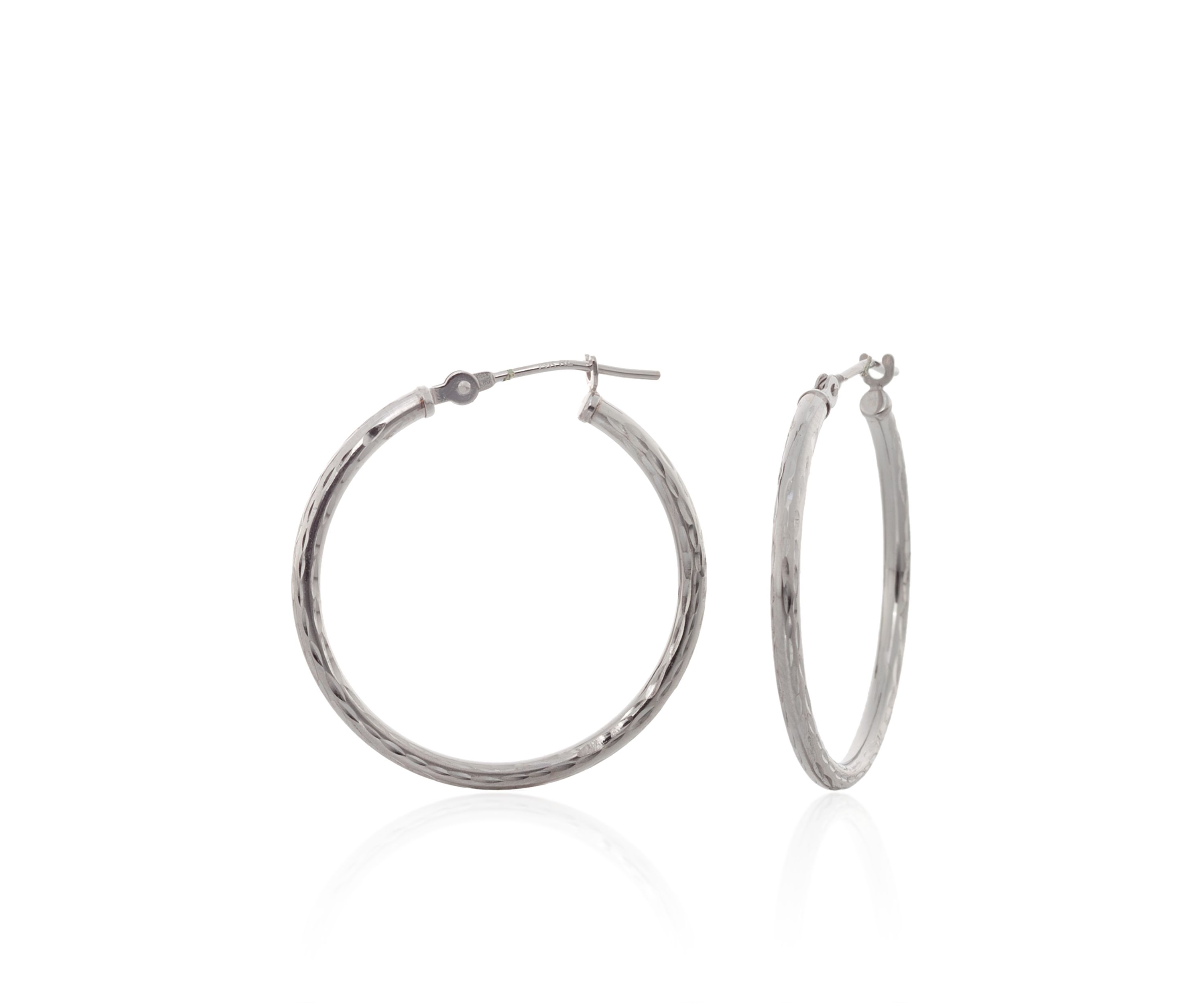 Diamond Cut Hoop Earrings in 14K White Gold